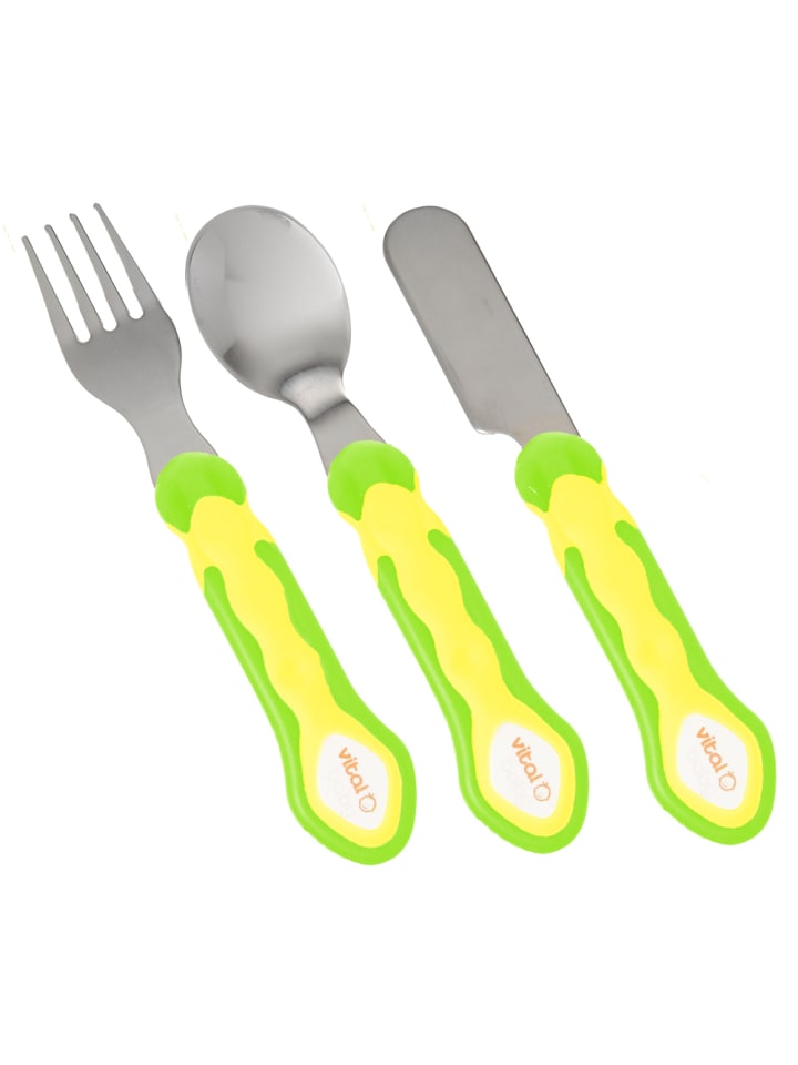 Vital Baby Kinder Besteckset 3-teilig - Messer, Gabel und Löffel Edelstahl gelb/grün günstig kaufen onesize