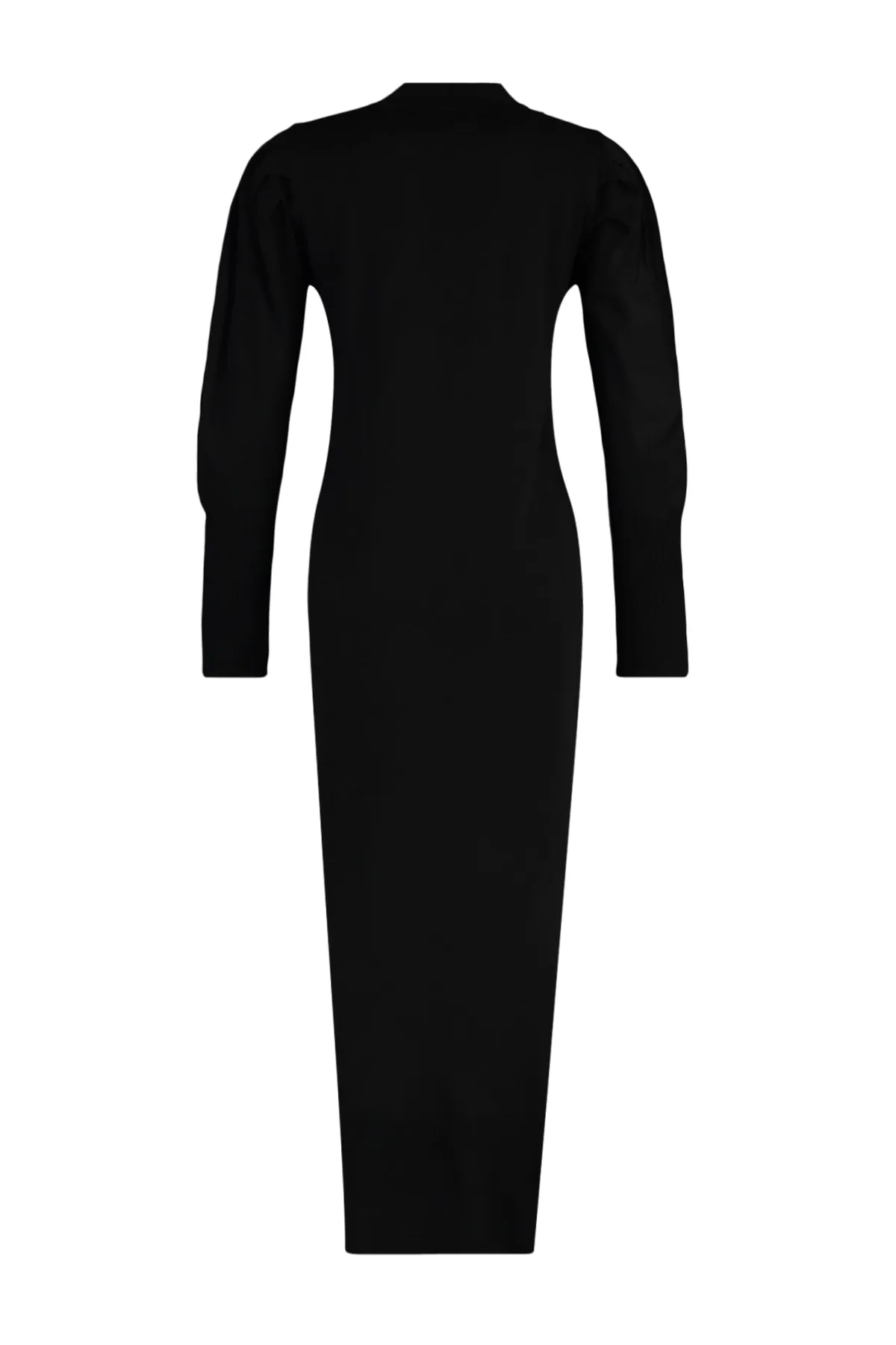 Trendyol Modest  Schwarzes Strickkleid mit gerafften Schultern und Rundhalsausschnitt TCTAW23EB00047