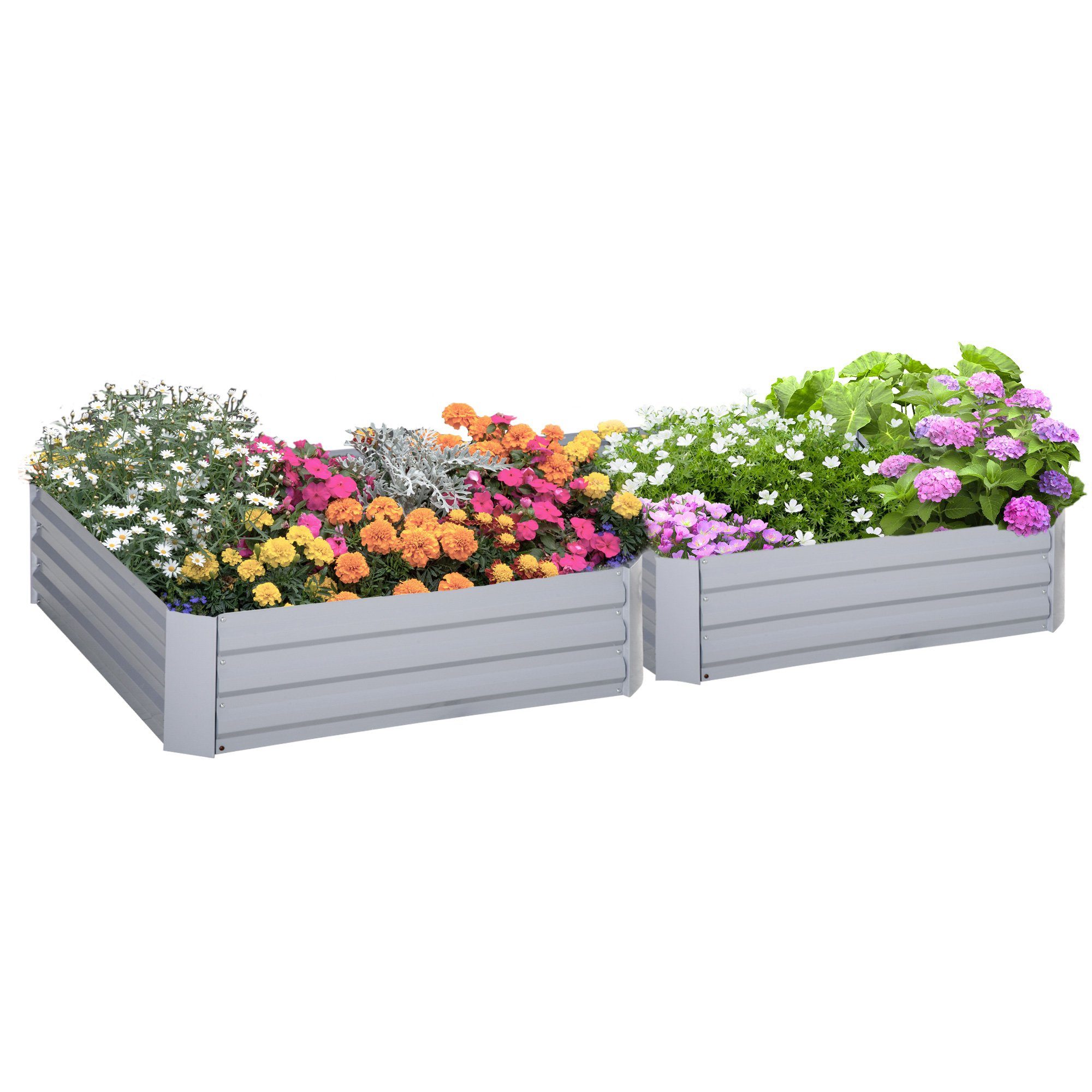 Outsunny Hochbeet 2-TLG. Gartenbeet, Pflanzkasten, Pflanzkübel für Garten, Terrasse (Blumenkübel, 2 St., Blumenkasten), Verzinkter Stahl, Grau, 100 x 100 x 30 cm