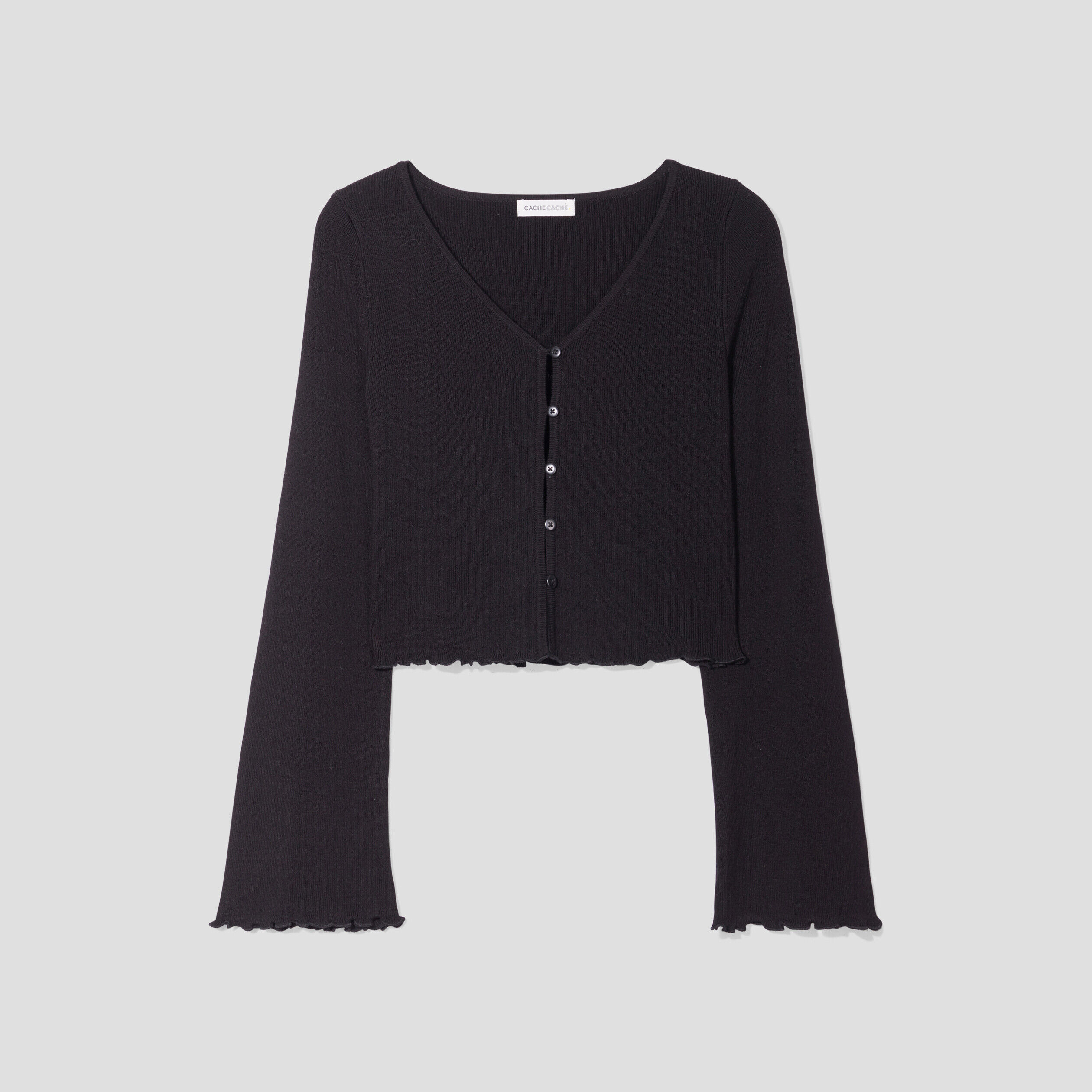 Gilet col en V bord vague noir femme | Cache Cache