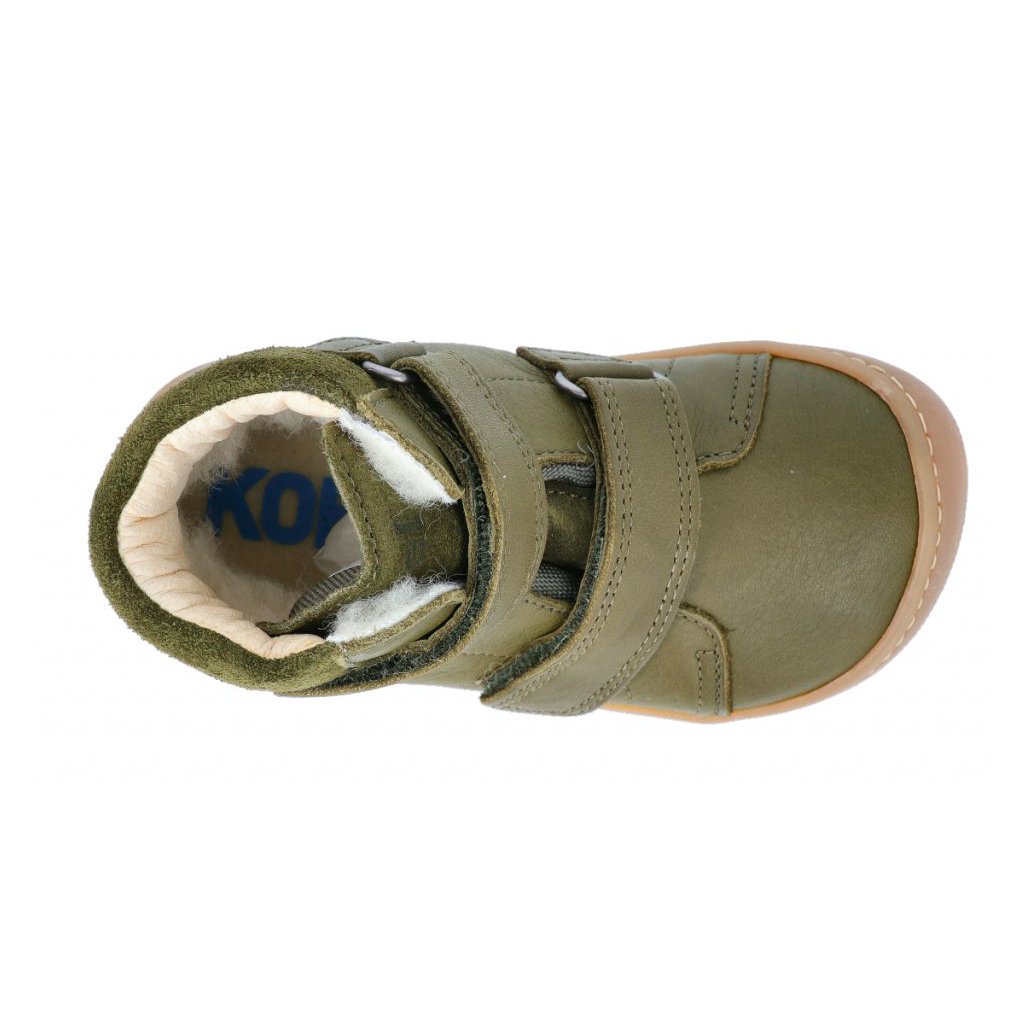 Koel4kids Emil Nappa TEX Wool Khaki T003.102-350 mit Wolle gefütterte Barfuß-Stiefeletten
