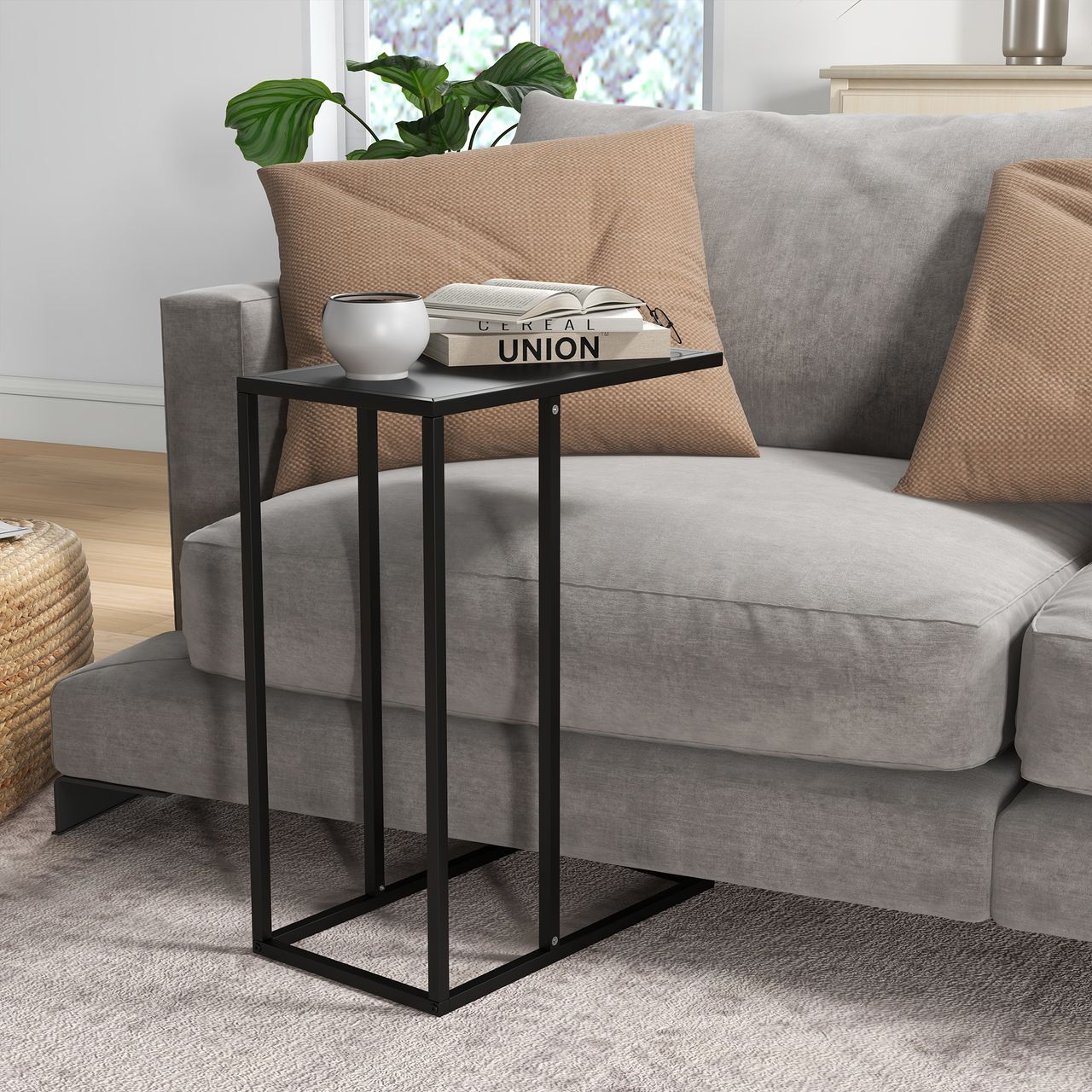 HOMCOM Beistelltisch Couchtisch in C-Form, Sofatisch Nachttisch mit Stahlgestell