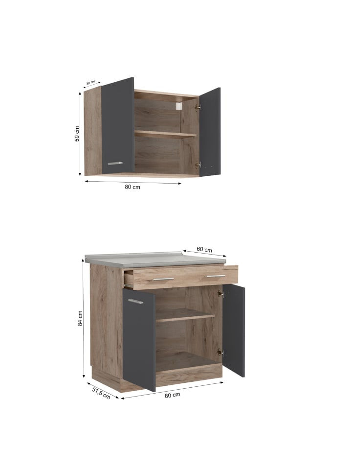 Homestyle4u Küchenzeile 80x207x60 in Grau günstig kaufen onesize