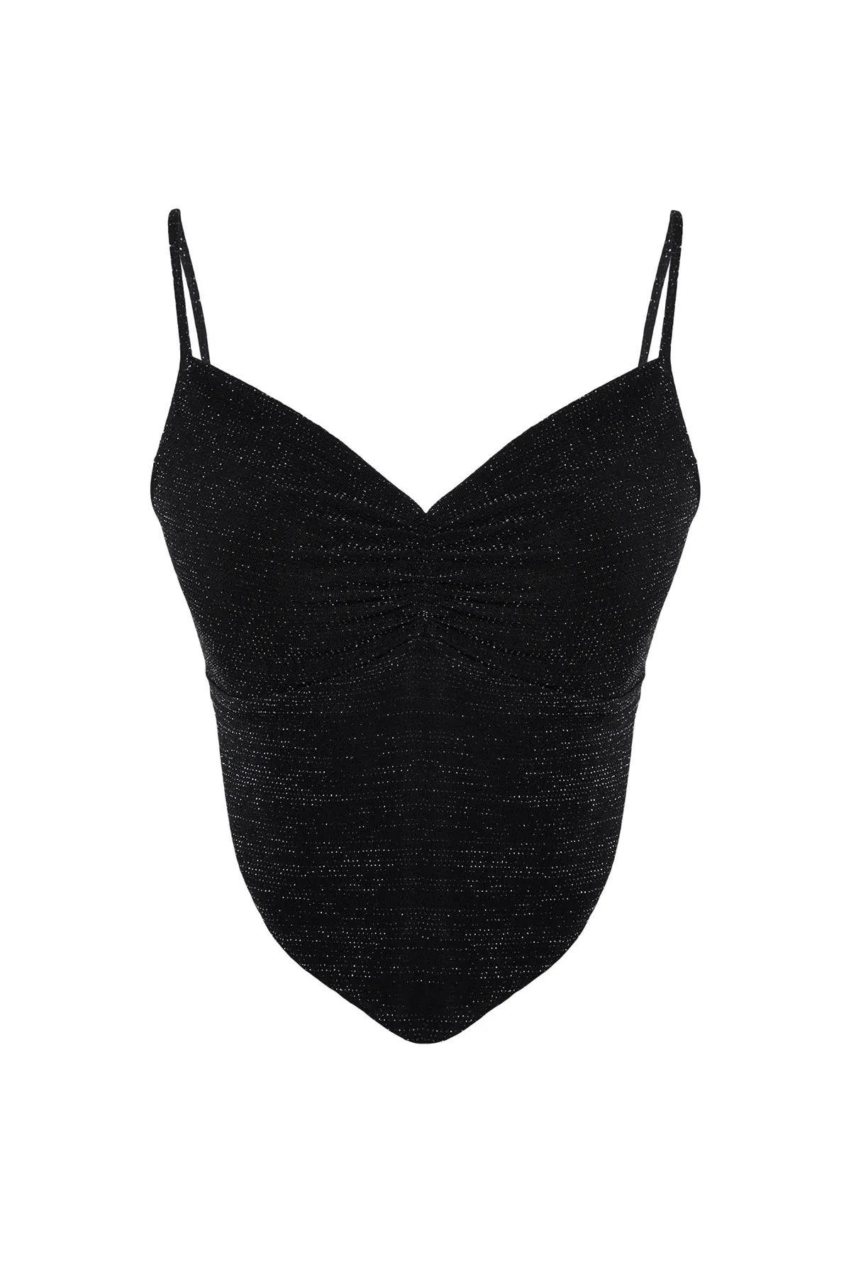 Trendyol Collection  Schwarze, glänzende, kurze Strickbluse