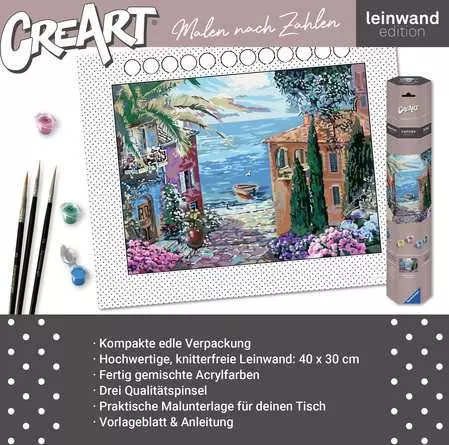 CreArt Leinwand Mediterrane Landschaft - Malen nach Zahlen für Erwachsene