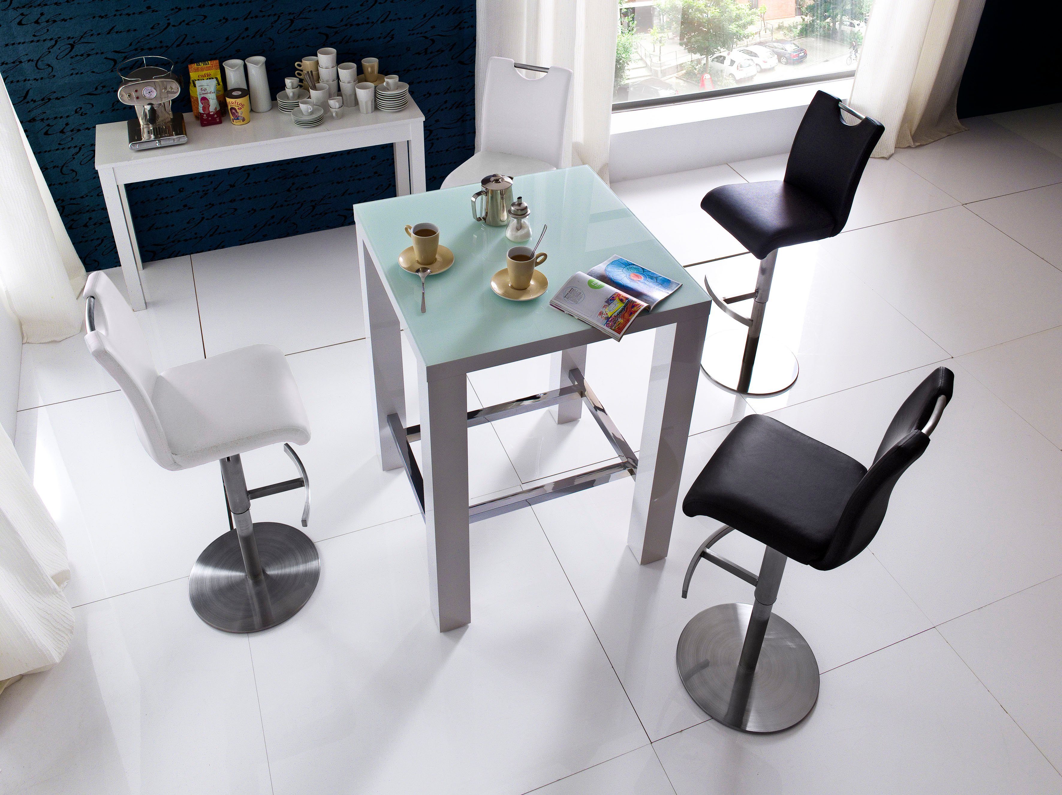 MCA furniture Bartisch Jam, Bartisch weiß hochglanz, Küchentisch, Stehtisch mit Sicherheitsglas