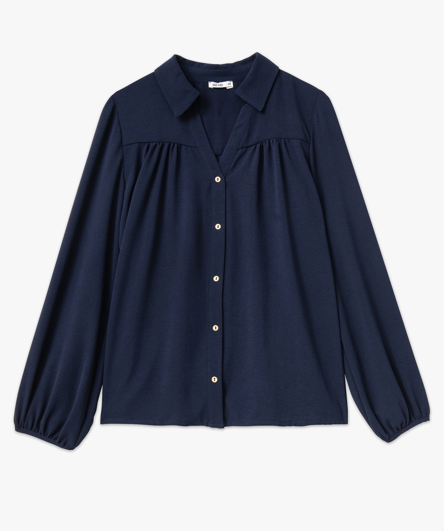 Chemise unie à manches longues femme bleu fonce | GEMO