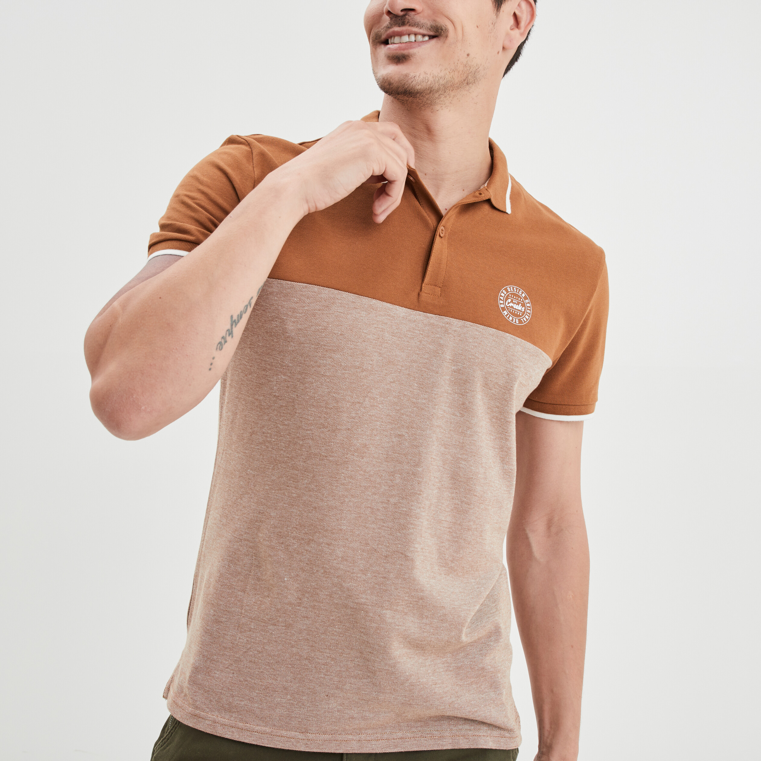 Polo manches courtes coton Creeks marron homme | La Halle
