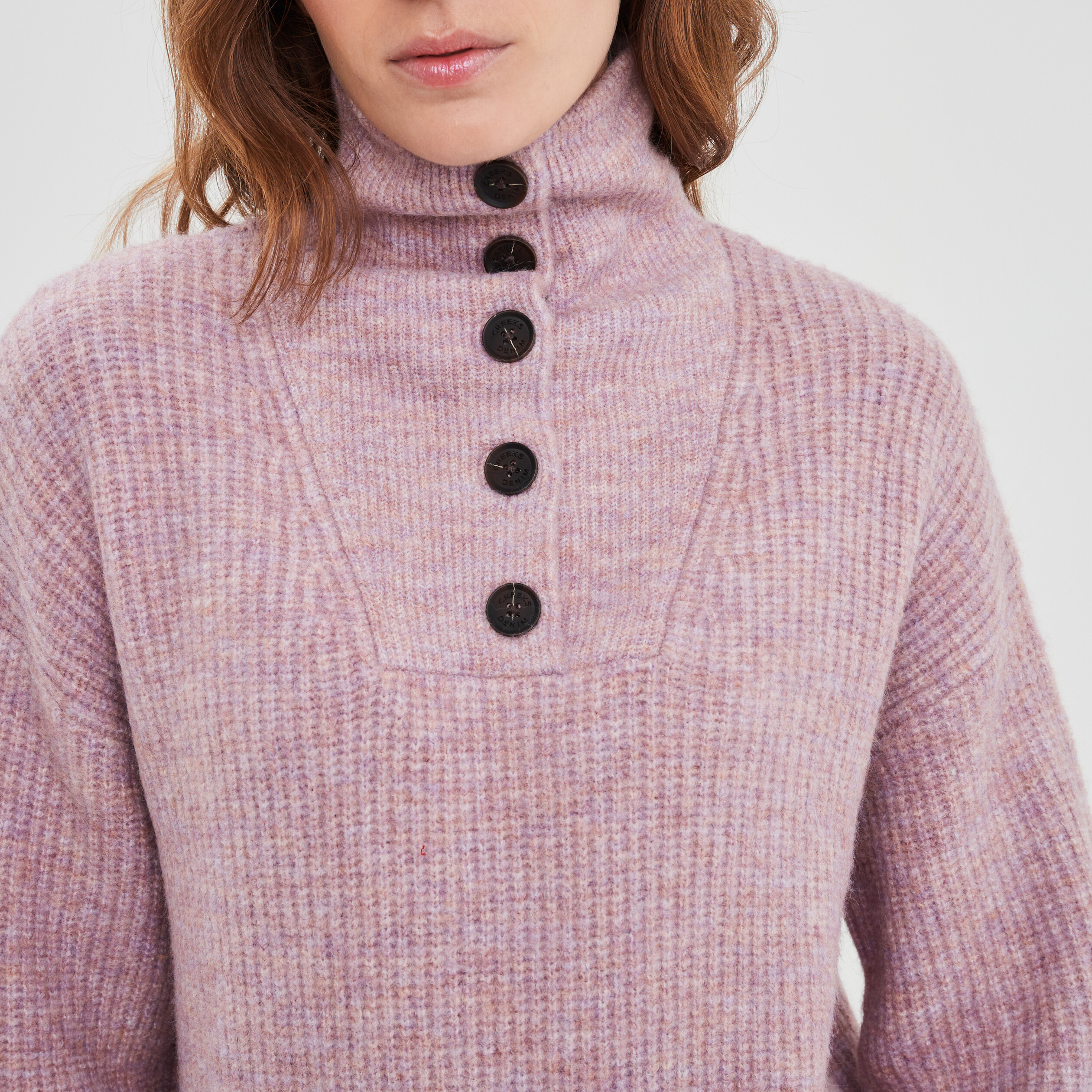 Pull col camionneur boutonné rose clair femme | La Halle