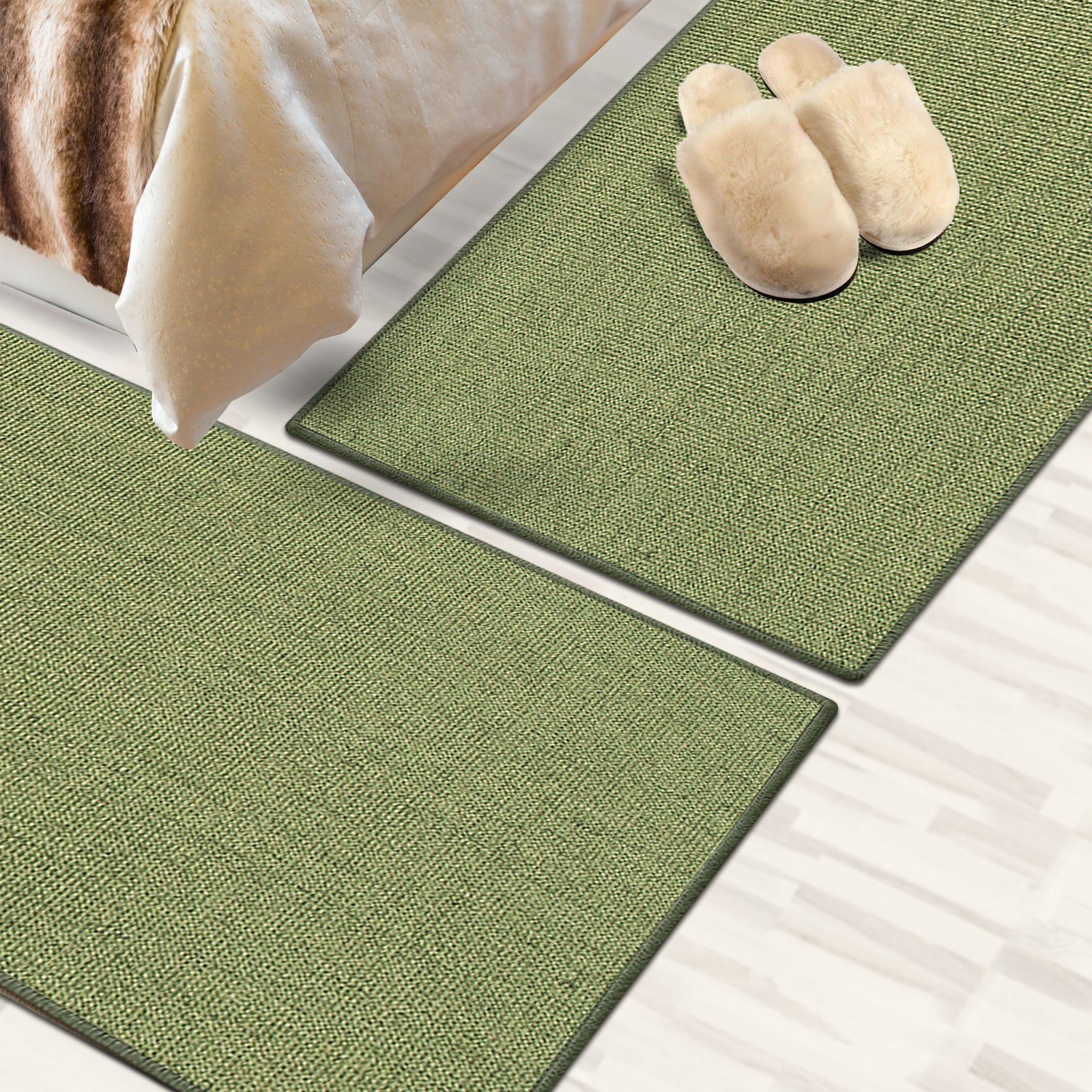 Bettumrandung Sylt Grün, 3 Größen, Teppichläufer, ideal im Schlafzimmer Floordirekt, Höhe 6 mm, (3-tlg), Sisal, 1A