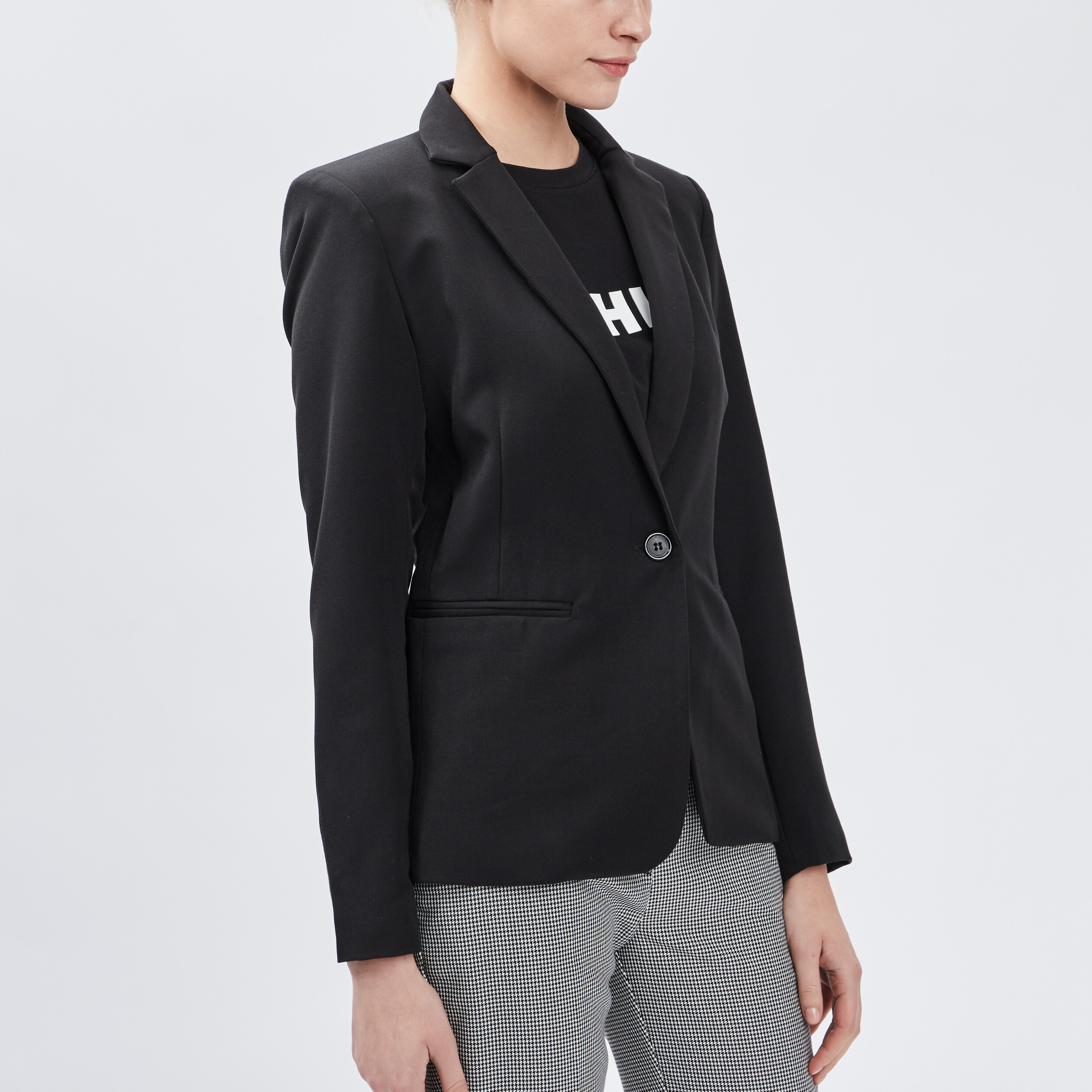 Veste droite boutonnée noir femme | La Halle