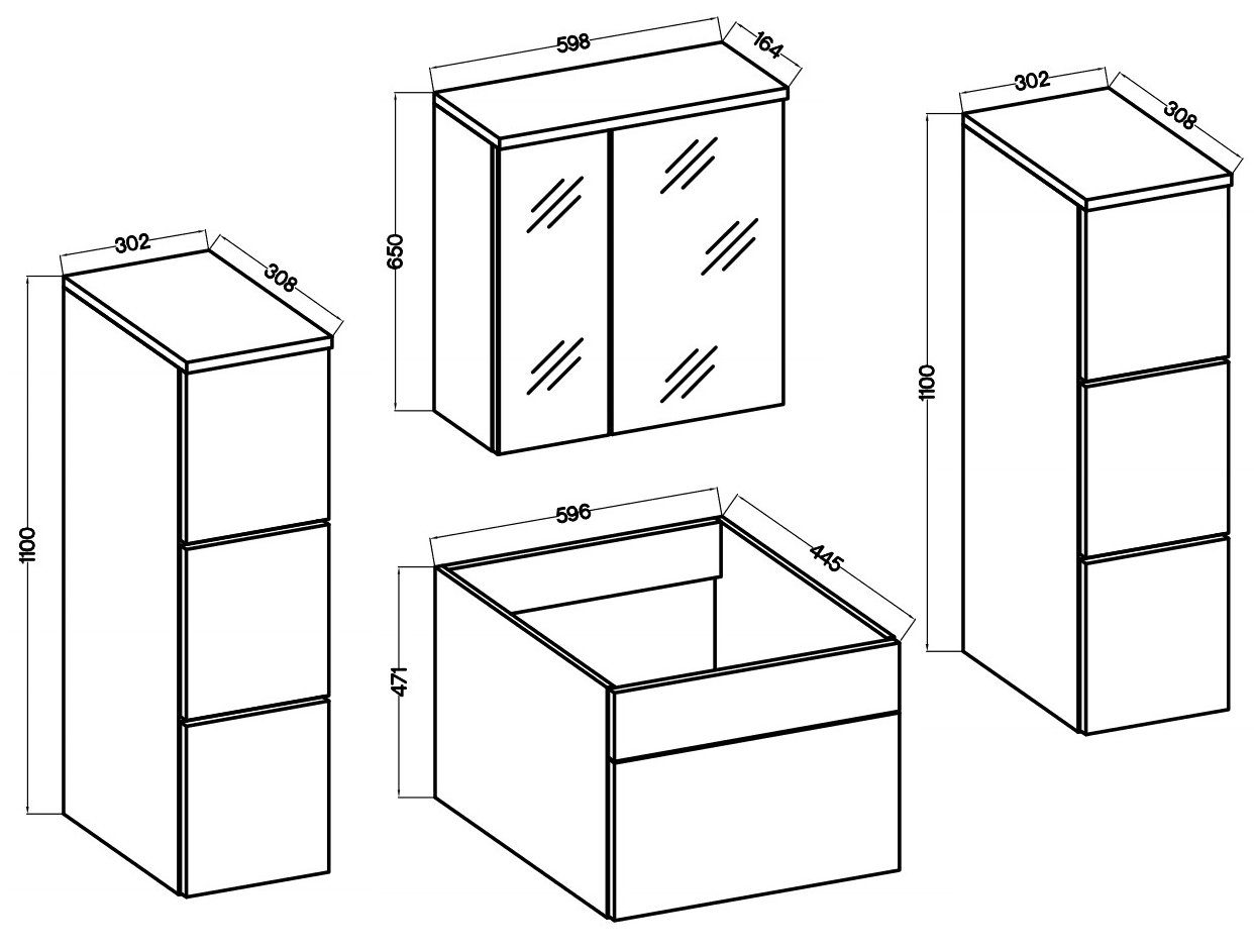 Furnix Badmöbel-Set RAGU 5-teilig, 4 Hängeschränke Push&Click + Waschbecken Auswahl, modern