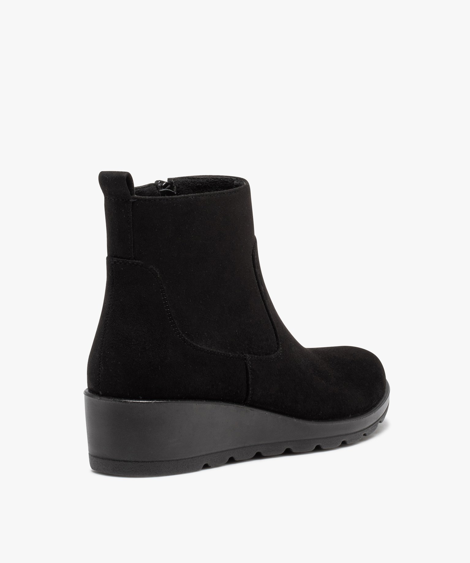 Boots à talon compensé en suédine noir | GEMO