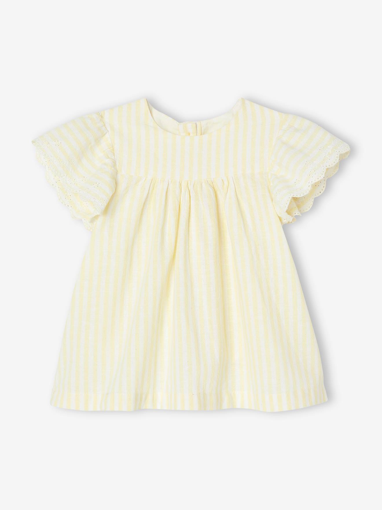 Vertbaudet Baby-Set: Kleid, Spielhose & Haarband - hellgelb