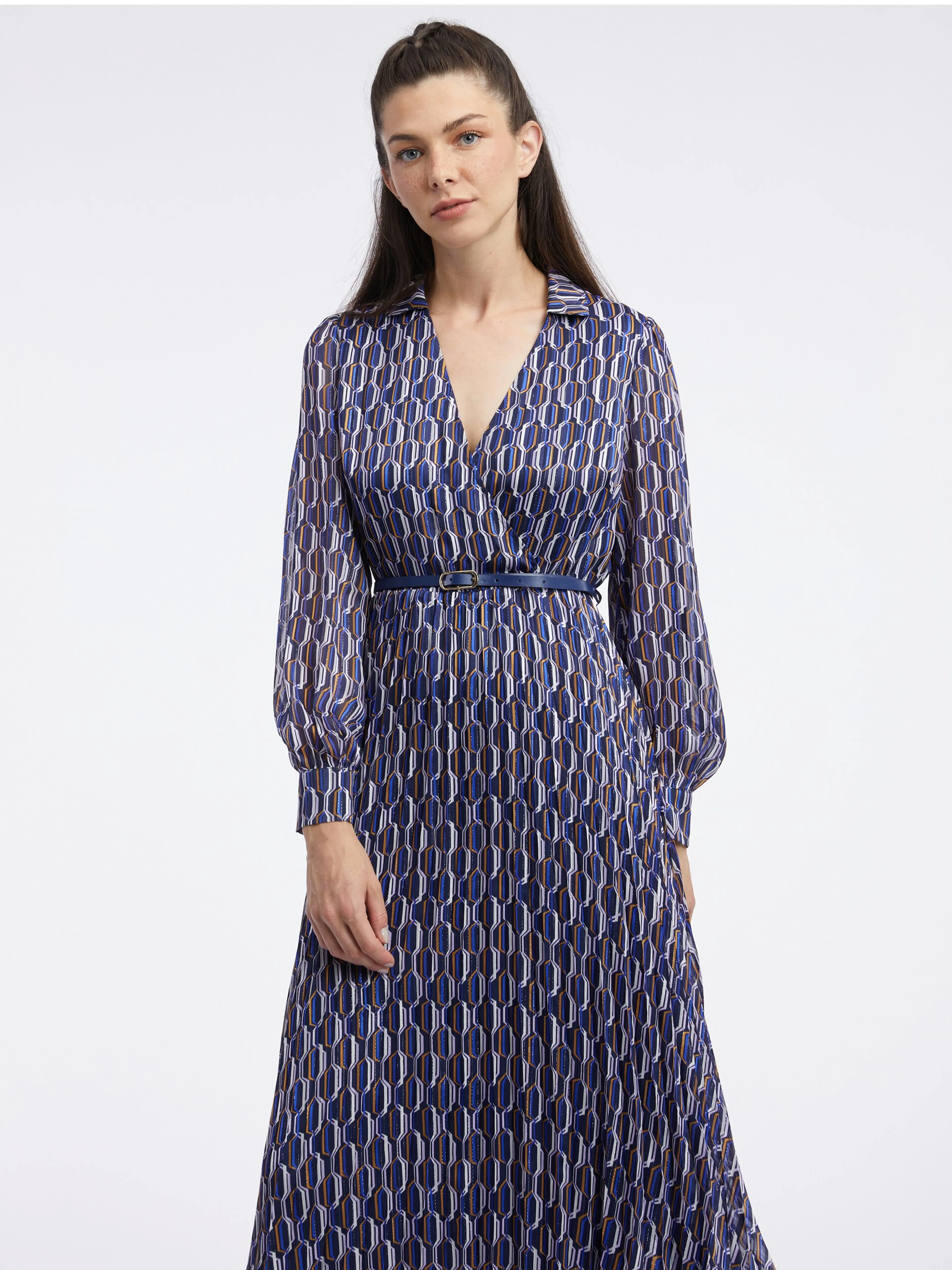 Dunkelblaues gemustertes Damenkleid ORSAY
