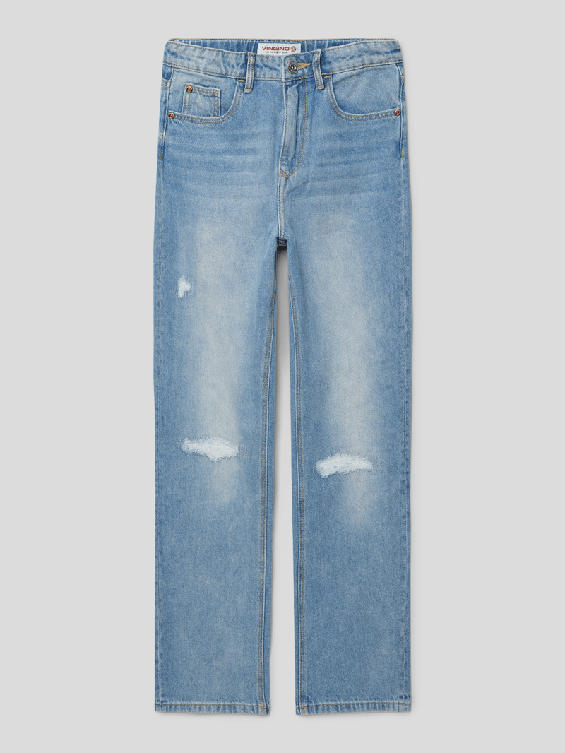 Wide Leg Jeans mit Destroyed-Details in blau