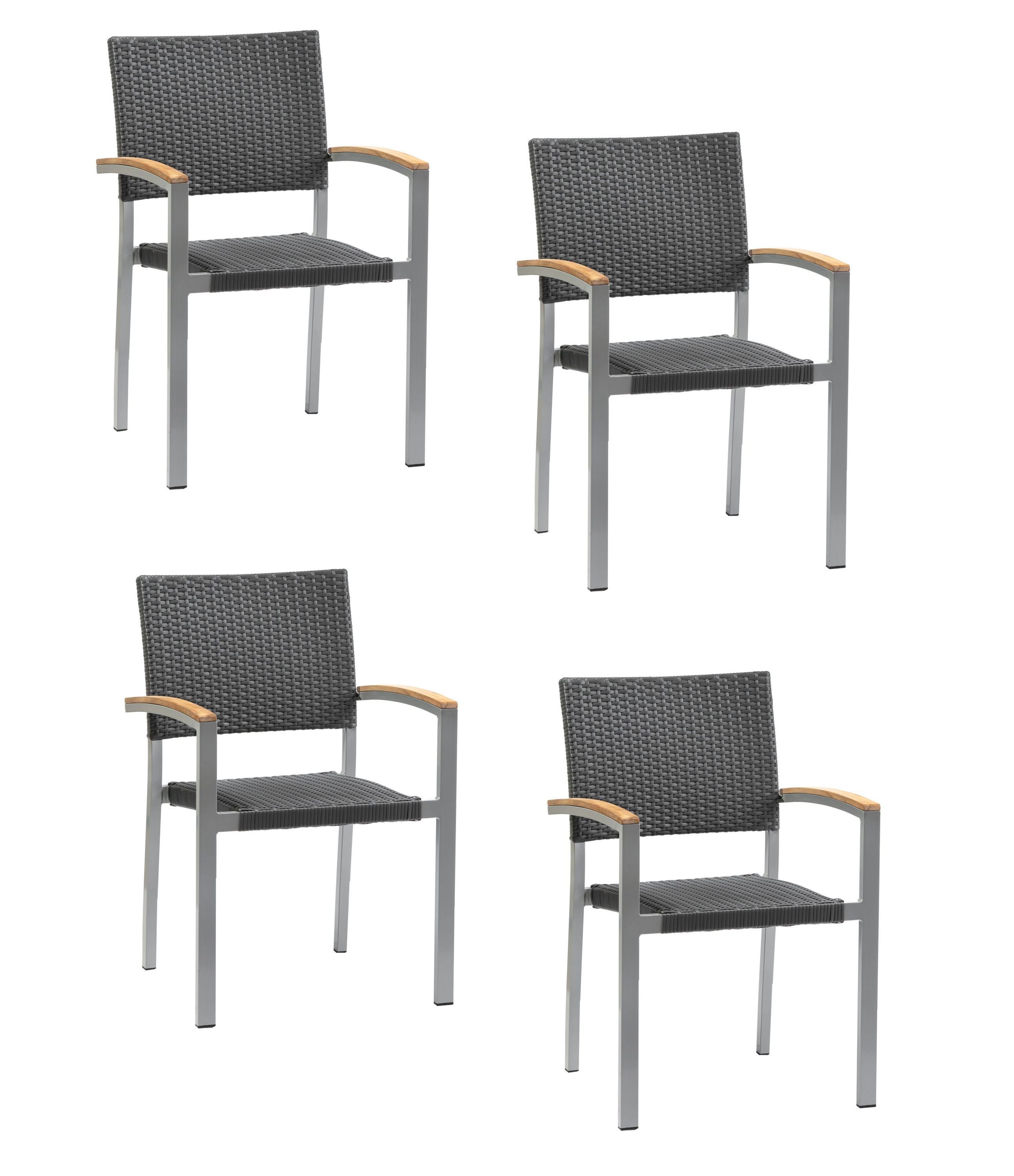 Konway Stapelstuhl BORNEO (4 St), 4x KONWAY® BORNEO Stapelsessel Schiefergrau Polyrattan Sessel