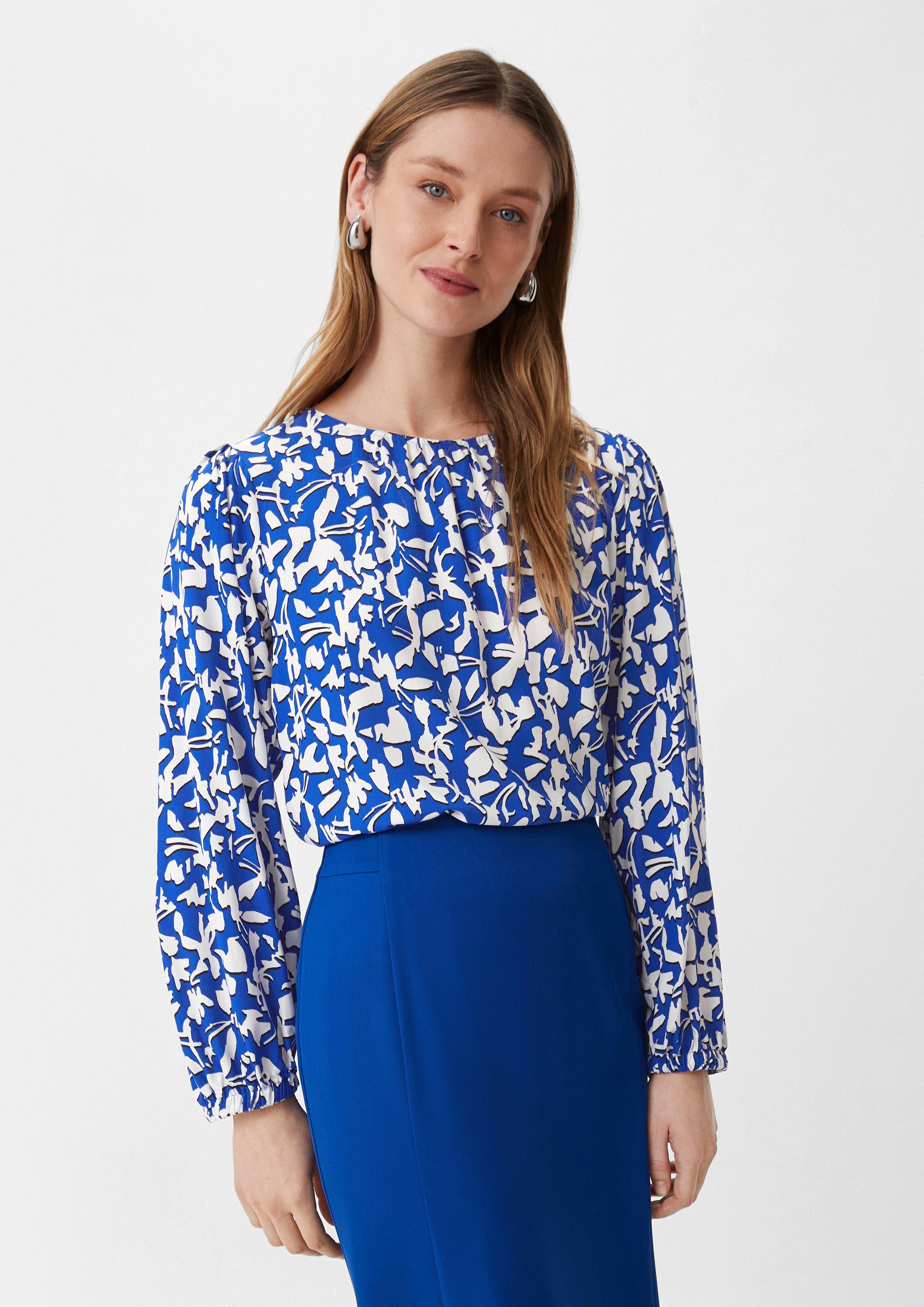 Gemusterte Bluse aus Viskose - royalblau