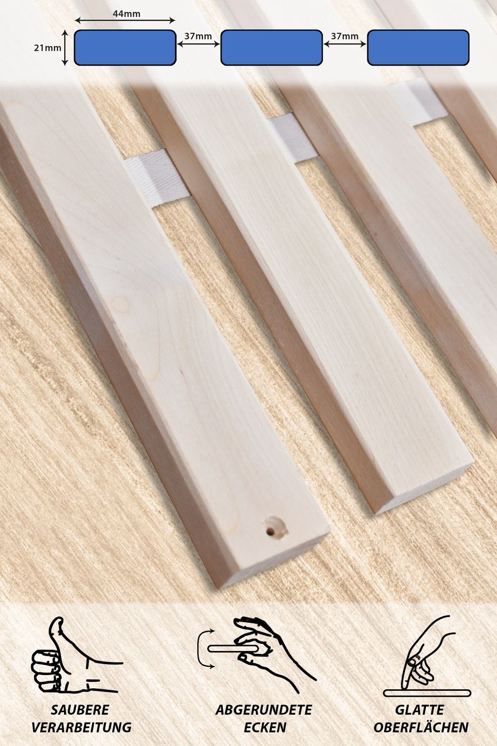 Rollrost, Coemo, Kopfteil nicht verstellbar, Fußteil nicht verstellbar, Rollrost 70x200, 25 Leisten extrem stabil