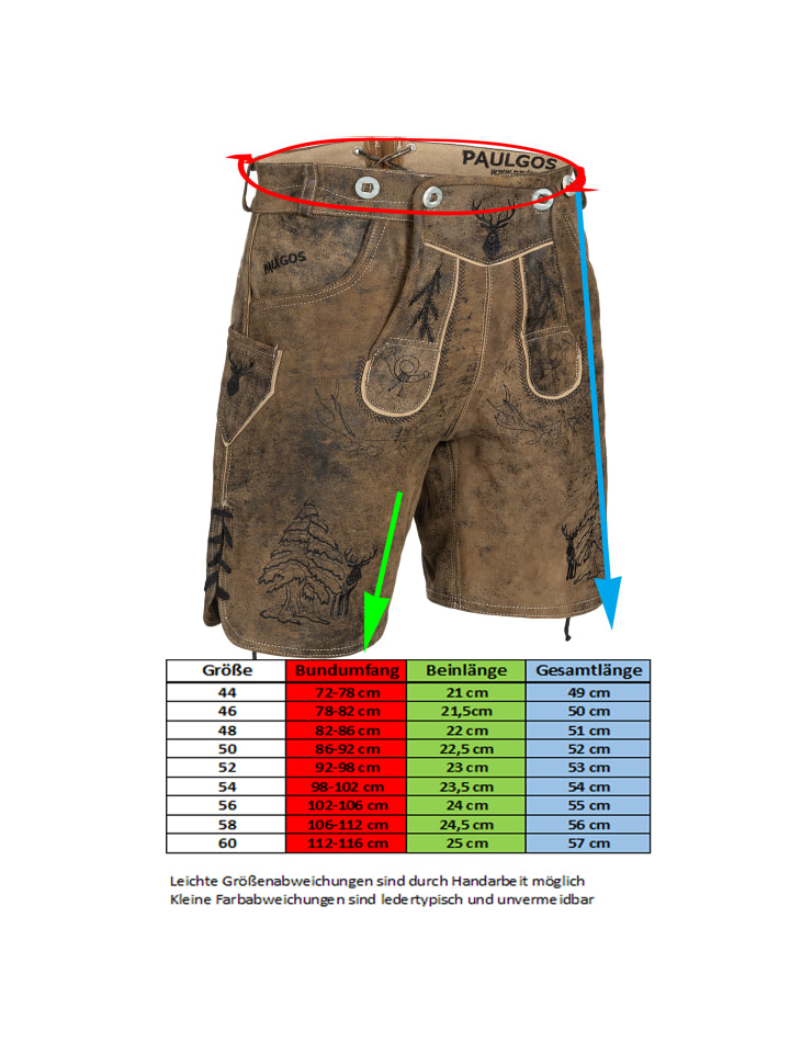 PAULGOS Lederhose Kurz Echtleder HK5 ANTIK in Whiskybraun günstig kaufen