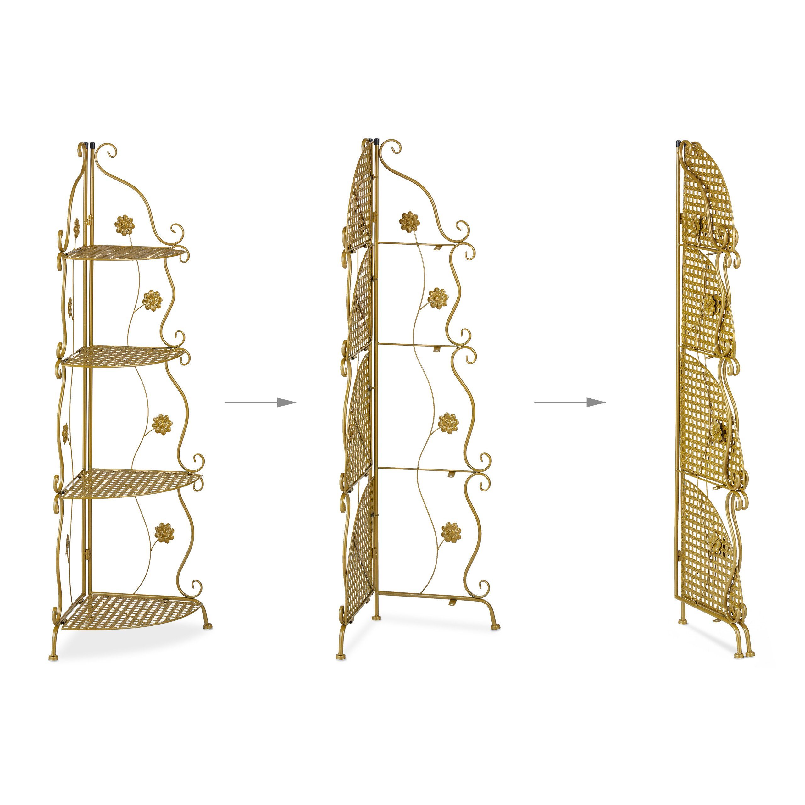 relaxdays Eckregal Blumenregal Metall, Gold