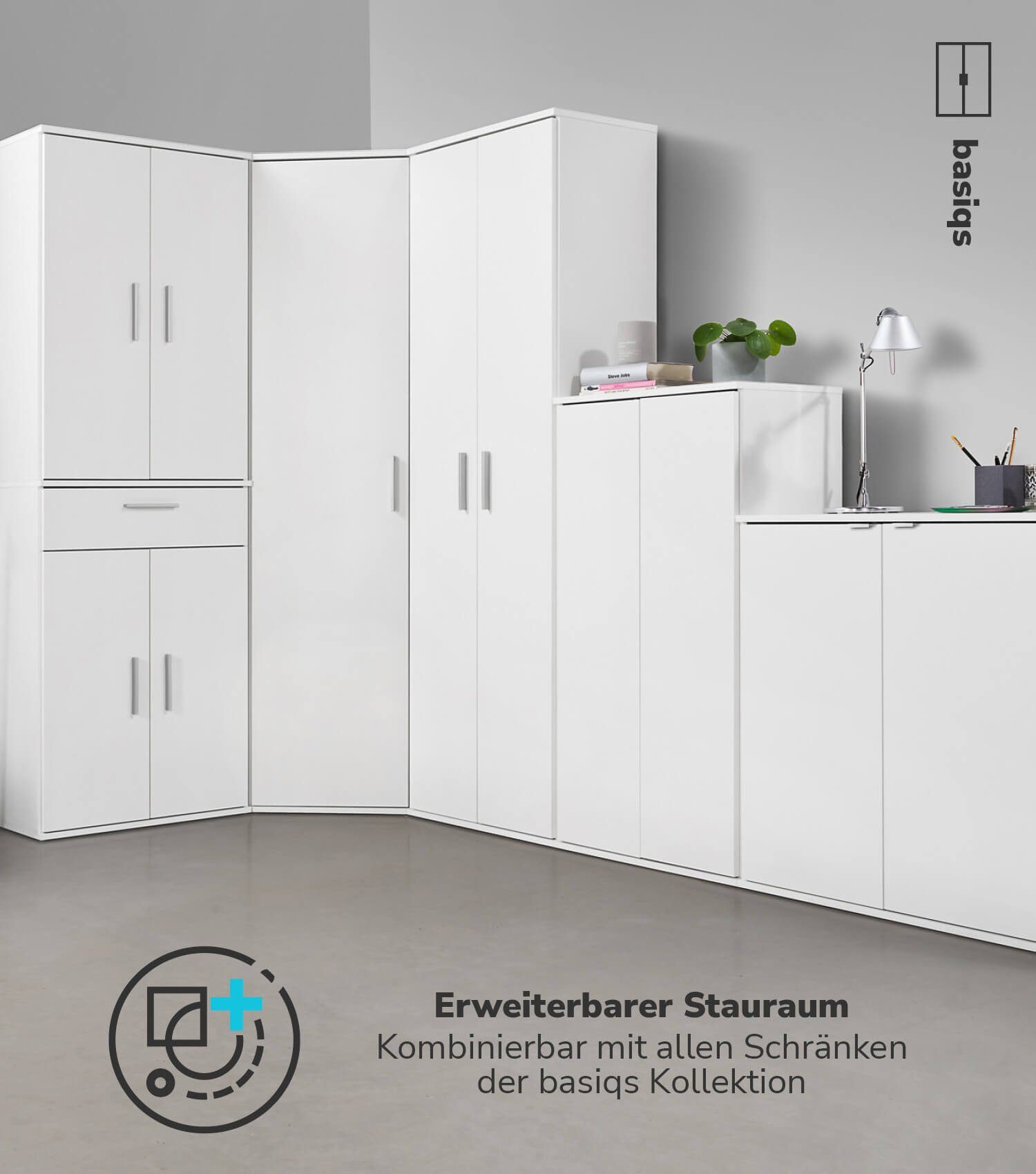 mokebo Mehrzweckschrank Der Praktische (90cm Höhe) Apothekerschrank, Vorratschrank, Schuhschrank, Küchenschrank Weiß