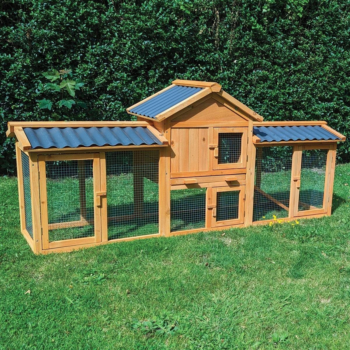 Zoo-XXL Kleintierstall Kaninchenstall Picasso Natur mit PVC Welldach