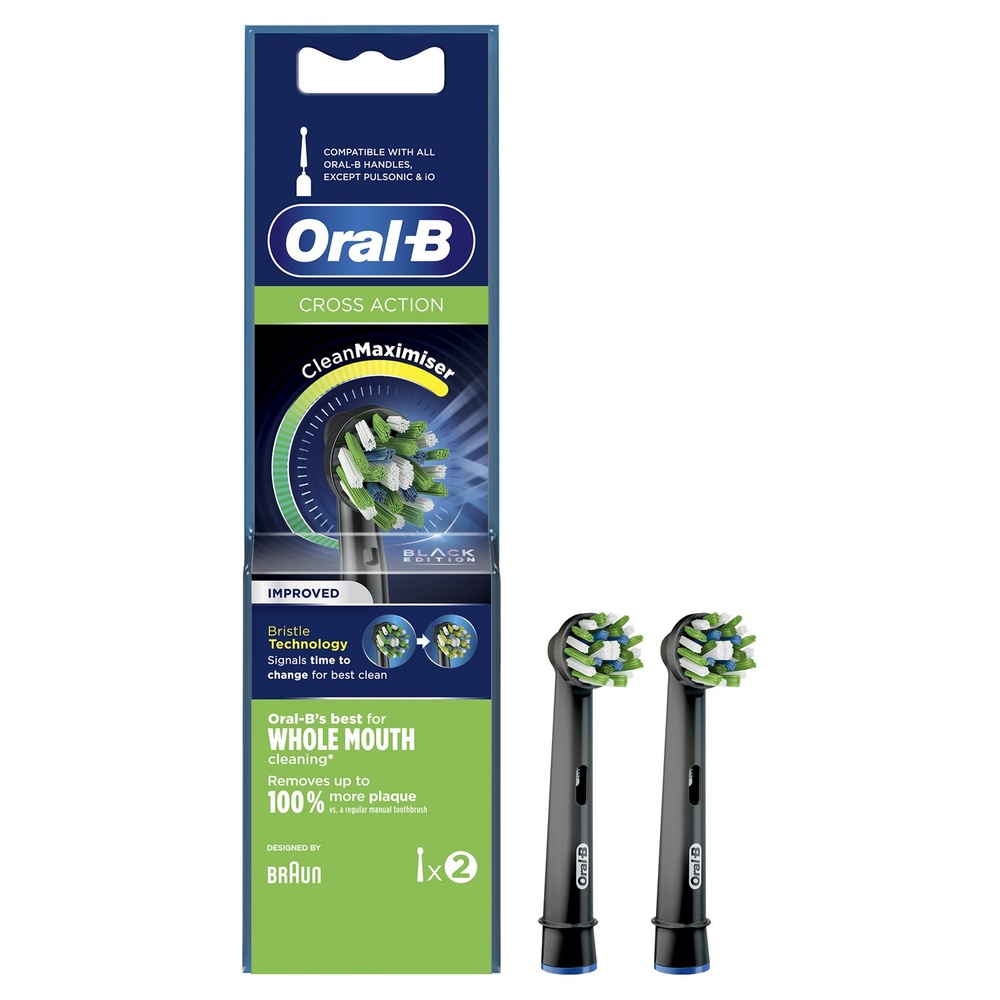oral-b Oral-B CrossAction Brossette Avec CleanMaximiser, Noire, 2 Brossettes De Rechange