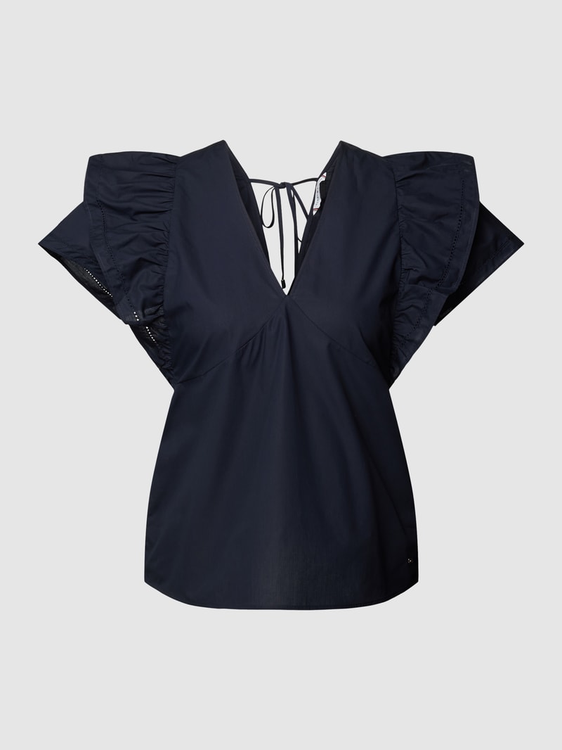 Bluse mit Volants Modell 'SATEEN' in marineblau