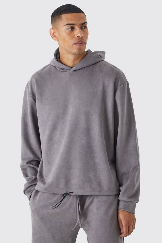 Kastiger Oversize Hoodie aus Wildleder-Imitat