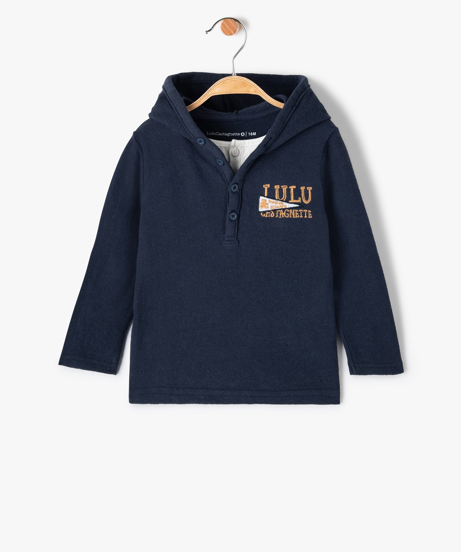 Tee-shirt bébé Garçon à capuche et manches longues en ma... marine | GEMO