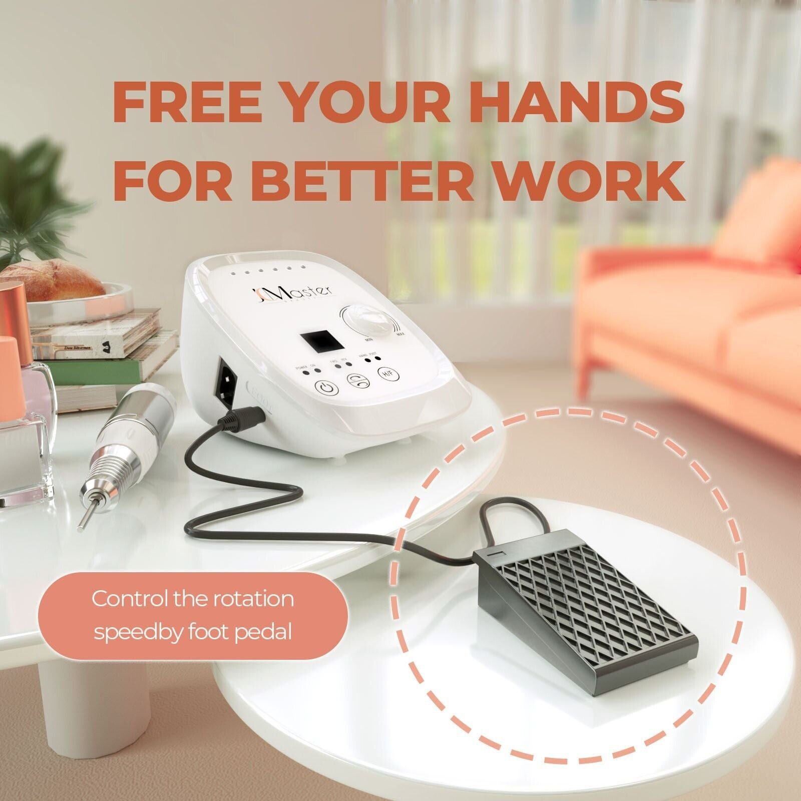 JCMaster Maniküre-Pediküre-Set, Touch Nagelfräser mit Fußpedal inkl 6xBits
