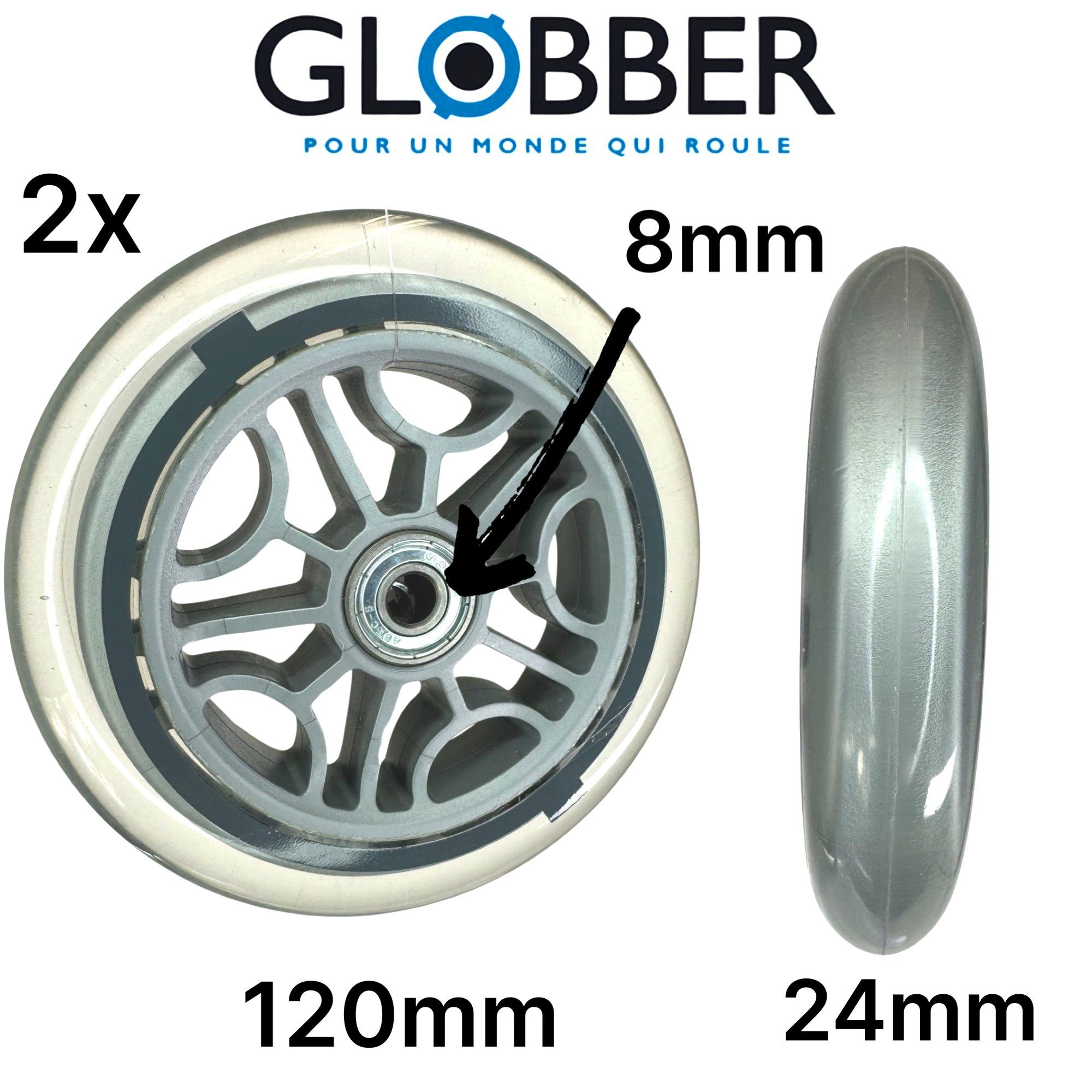 Globber Stuntscooter Globber 3in1 5in1 Ersatzräder Kickboard Vorne 120 mm (2 Stück)