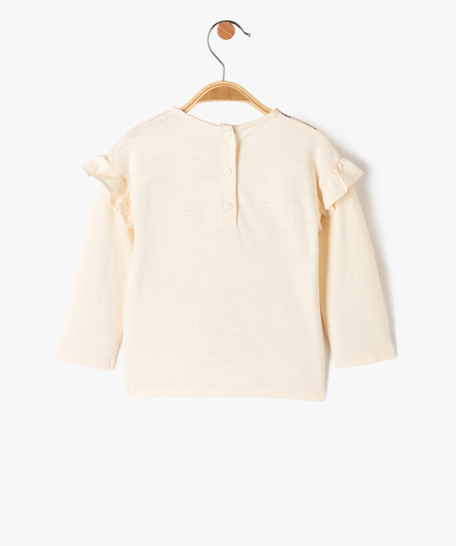 Tee-shirt bébé fille manches longues, volants et micro-mot... ecru | GEMO