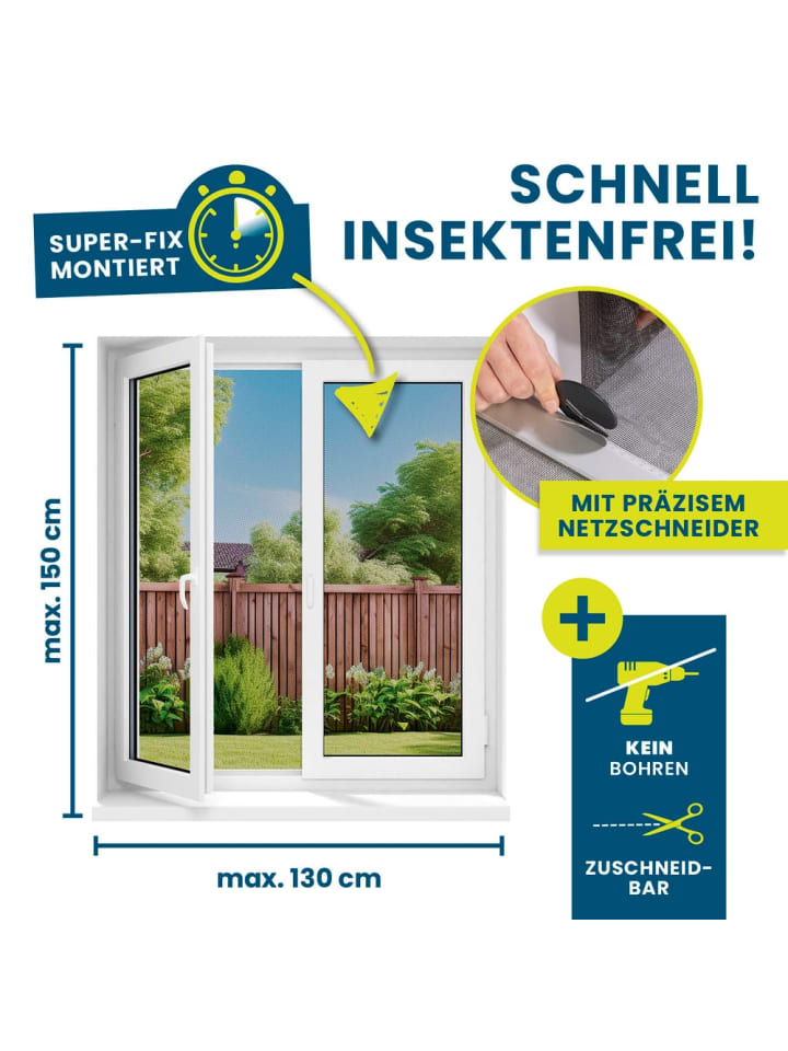 HOBERG Hoberg Fenster-Moskitonetz 150 x 130 cm - 16 Magnetbefestigung - Schwarz - 4er-S günstig kaufen onesize