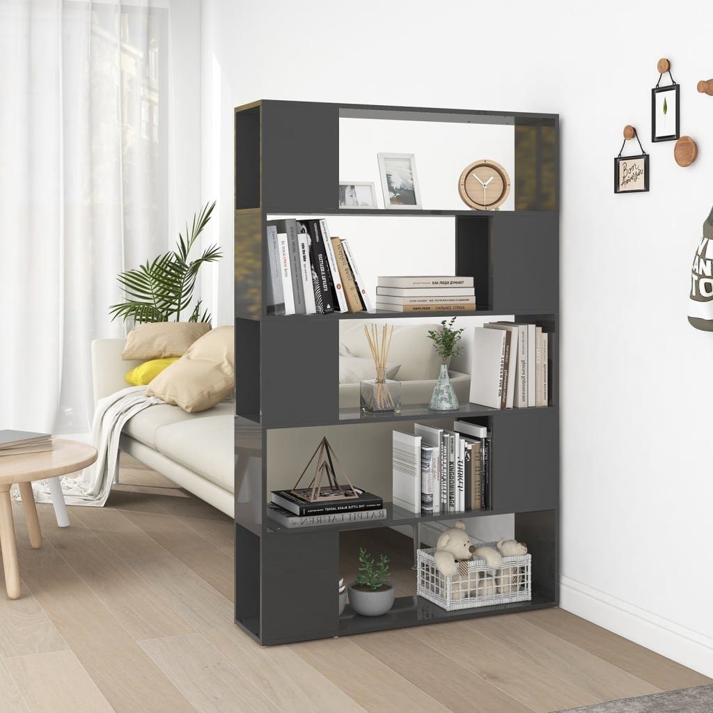 vidaXL Bücherregal Bücherregal Raumteiler Hochglanz-Grau Holzwerkstoff, 1-tlg.