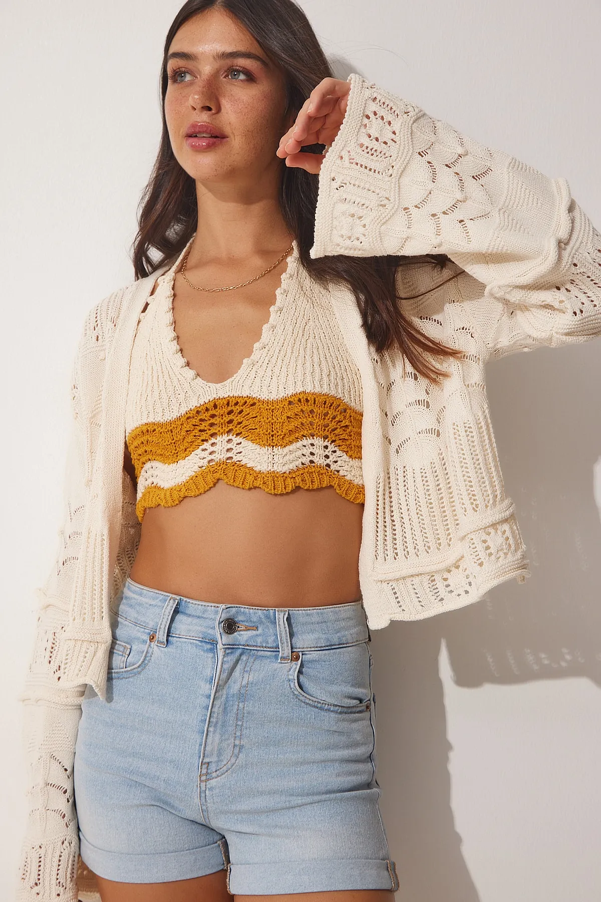 Happiness İstanbul  Strickjacke - Beige - Regular Fit