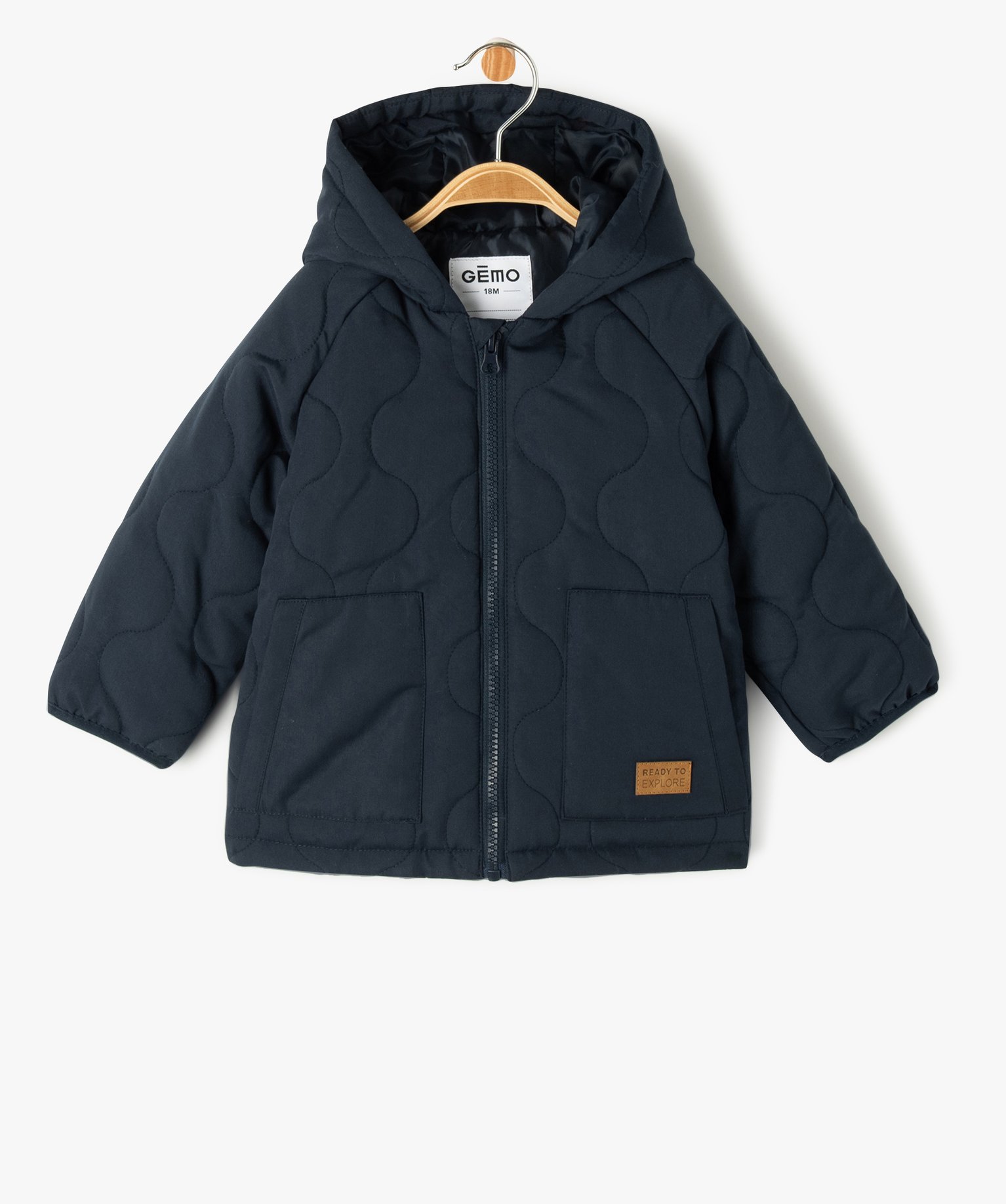 Manteau droit matelassé à capuche bébé Garçon marine | GEMO