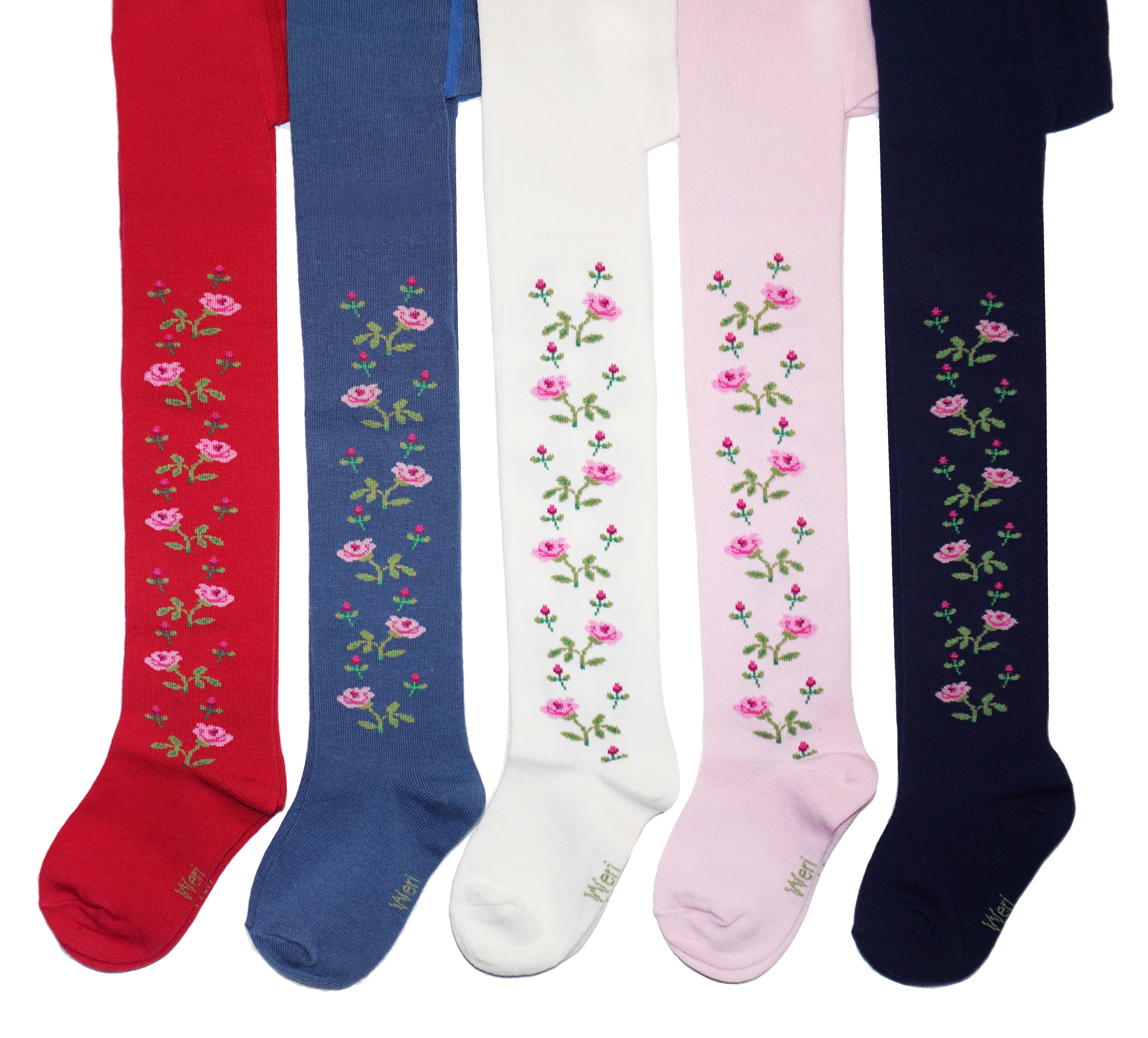WERI SPEZIALS Strumpfhersteller GmbH Strickstrumpfhose Kinderstrumpfhosen für Mädchen >>Rosenzweige<< aus Baumwolle