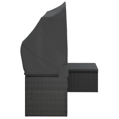 vidaXL Loungesofa 3-Sitzer-Gartensofa mit Dach und Fußhocker Schwarz Poly Rattan, 1 Teile