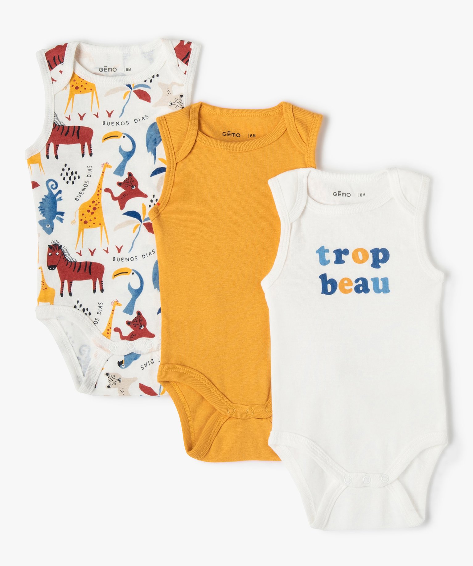 Body bébé sans manches encolure US 100% coton biologique (... multicolore | GEMO