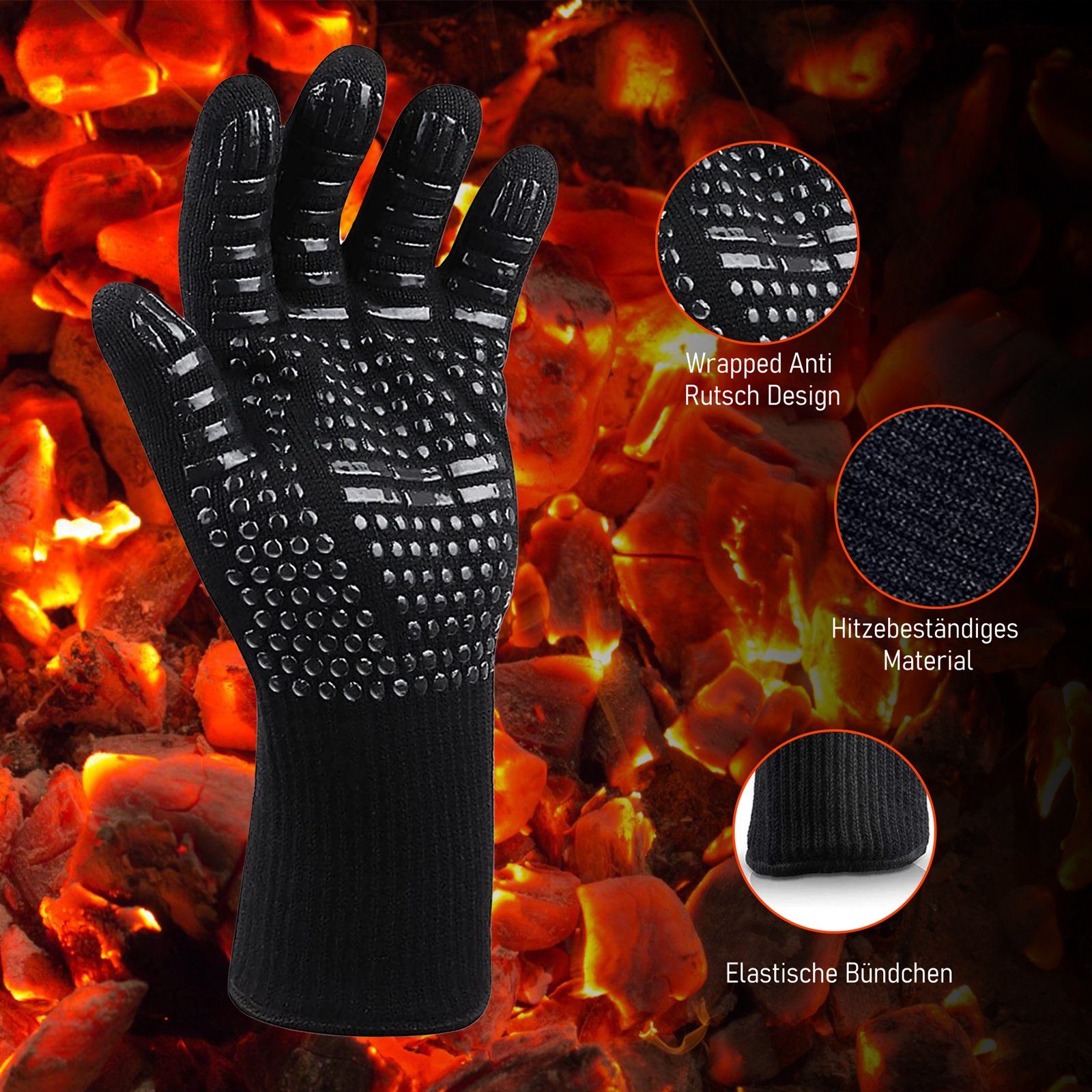 CALIYO Grillhandschuhe Grillhandschuhe Hitzebeständig 800 Grad, mit Silikonbeschichtung, Rutschfeste Waschbare, für Grill,BBQ,Backen