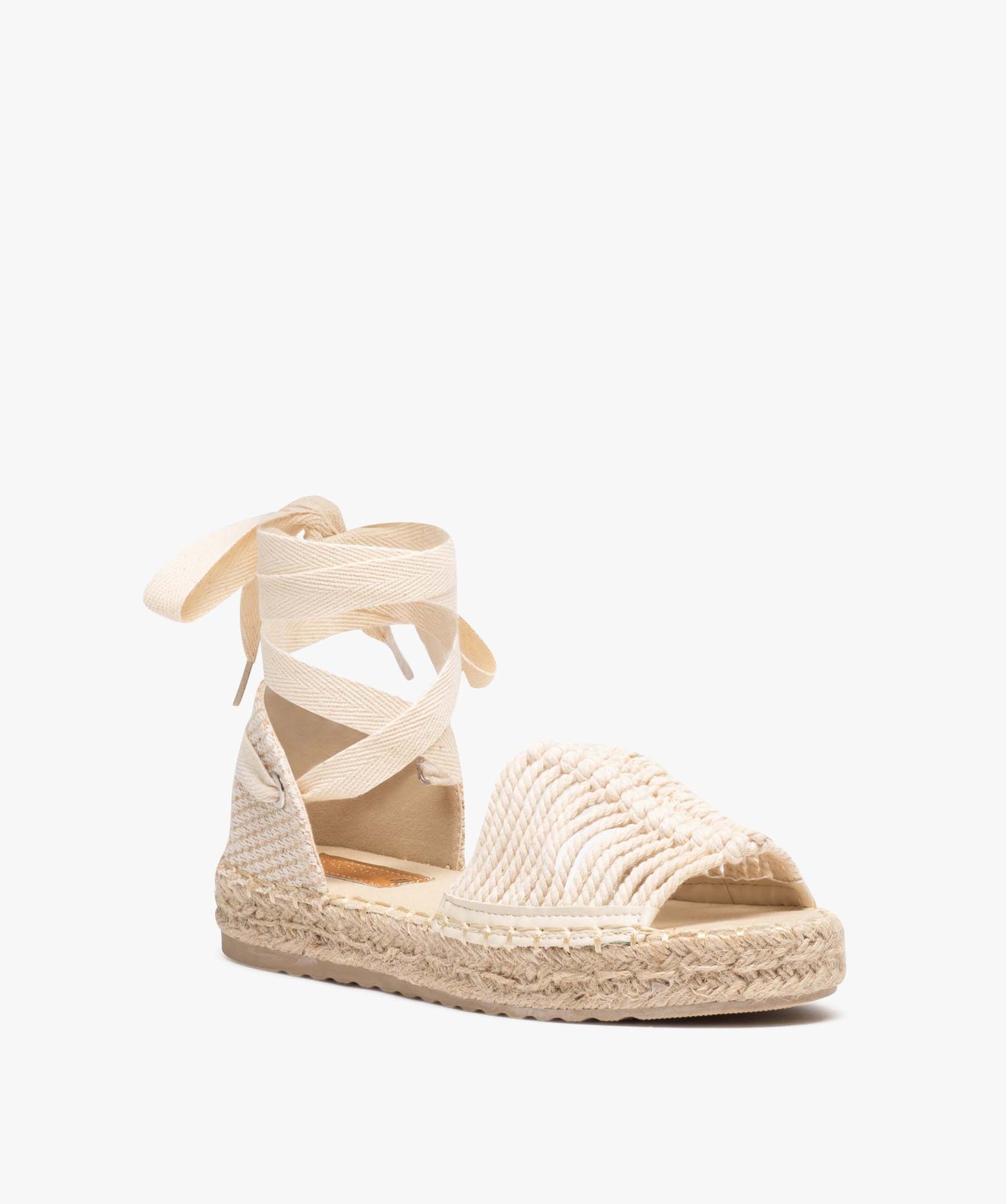 Sandales femme dessus en macramé avec rubans à nouer beige | GEMO