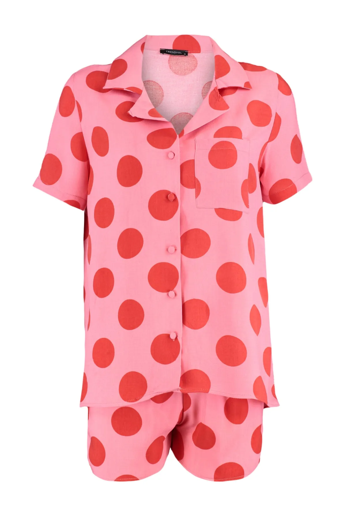 Trendyol Collection  Fuchsia Polka Dot Viskose Hemd-Shorts gewebtes Pyjama-Set THMSS20PT0306