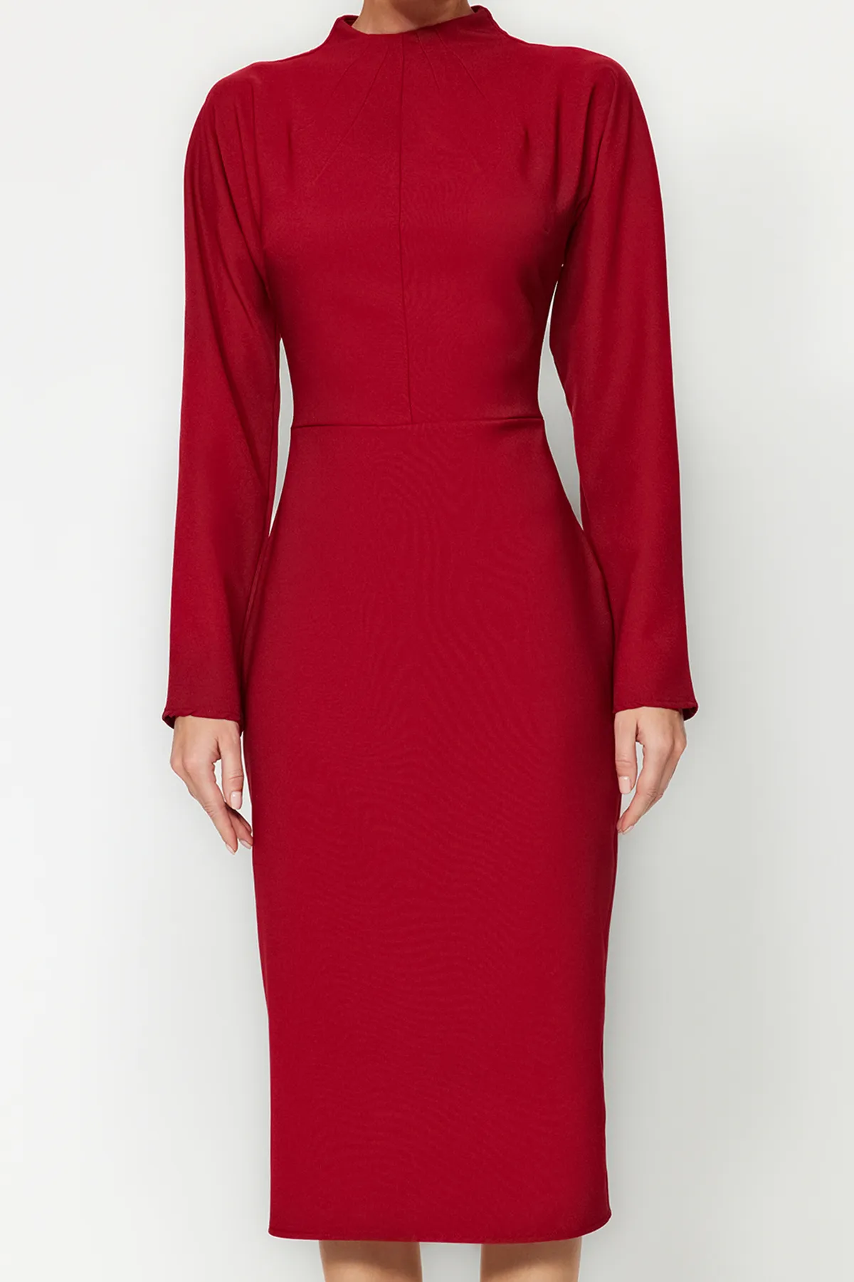 Trendyol Collection  Burgunderfarbenes, figurbetontes Midi-Webkleid TWOAW24EL00299