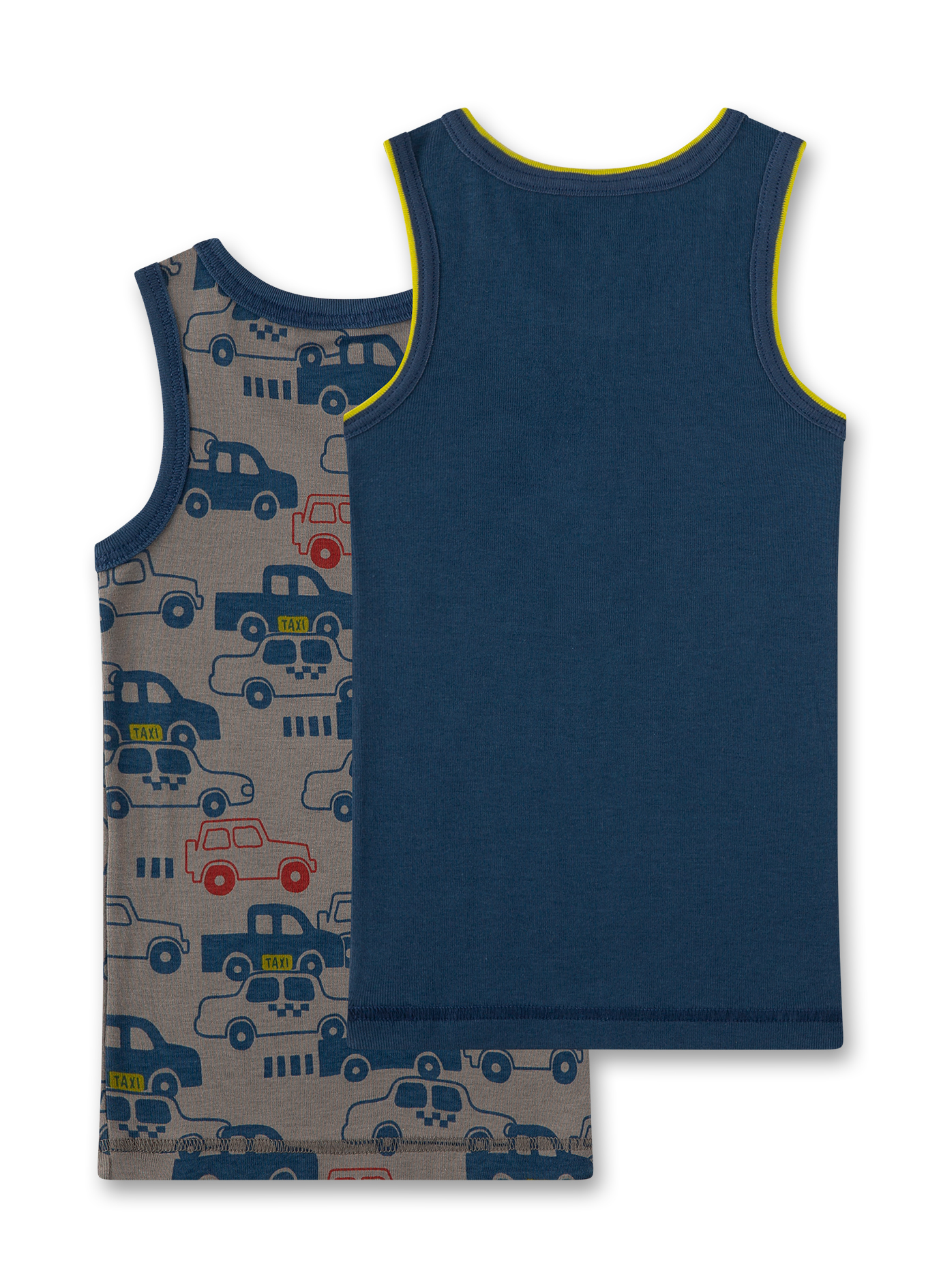 Jungen-Unterhemd (Doppelpack) Grau mit Autos und Dunkelblau