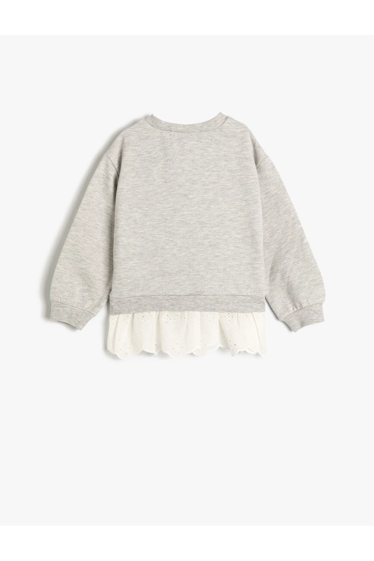Koton  Sweatshirt mit langen Ärmeln, Rundhalsausschnitt, erhöhten Rüschen und Guipure-Detail