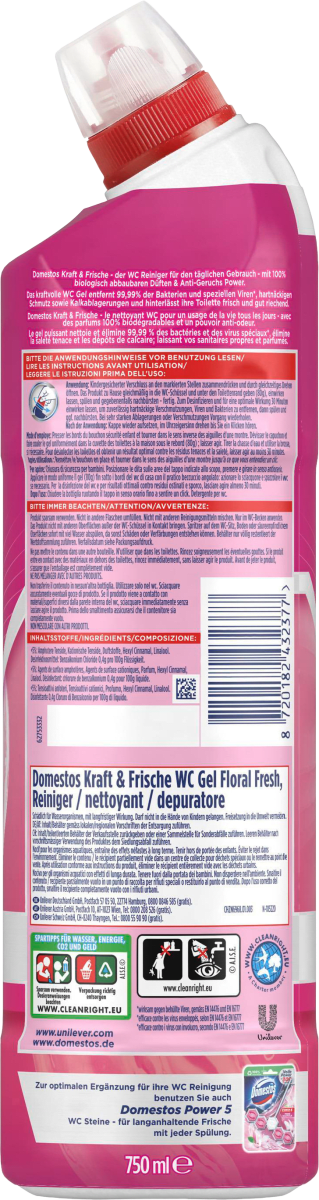 WC-Reiniger Gel Kraft & Frische Floral Fresh, 750 ml