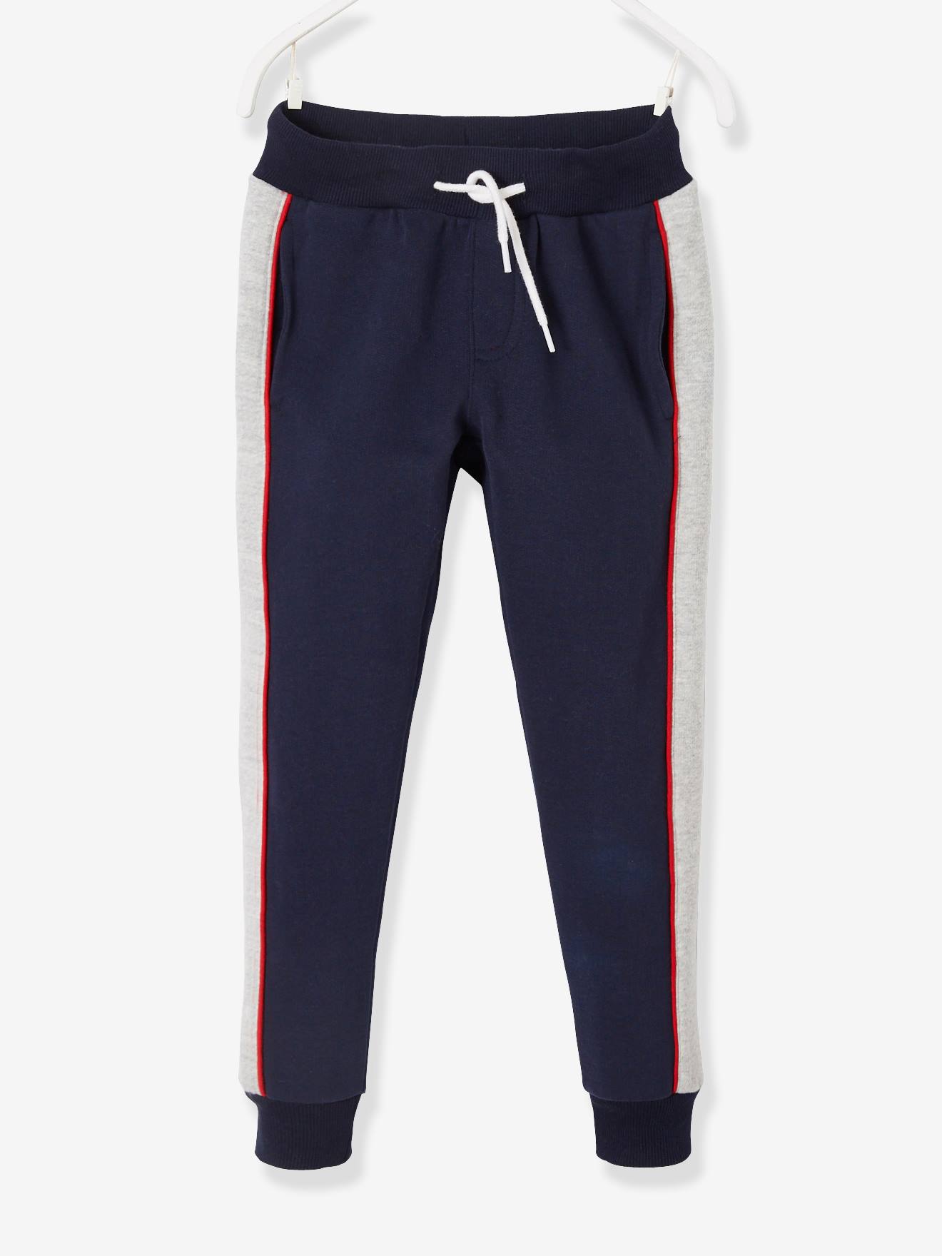 Pantalon jogger molleton bandes côtés garçon encre