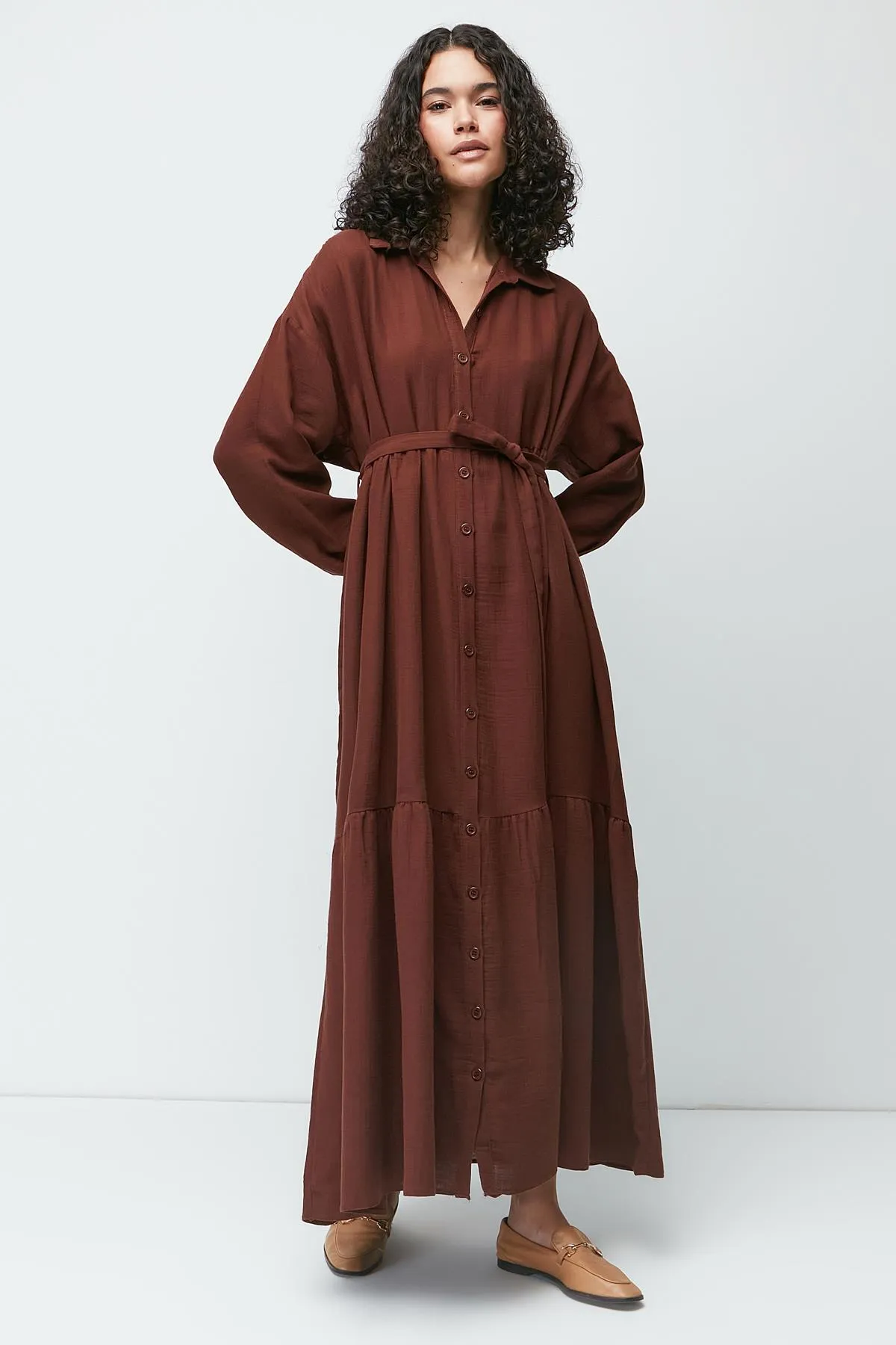 C&City  Langarmkleid aus Bio-Baumwollmusselin 9128 Braun